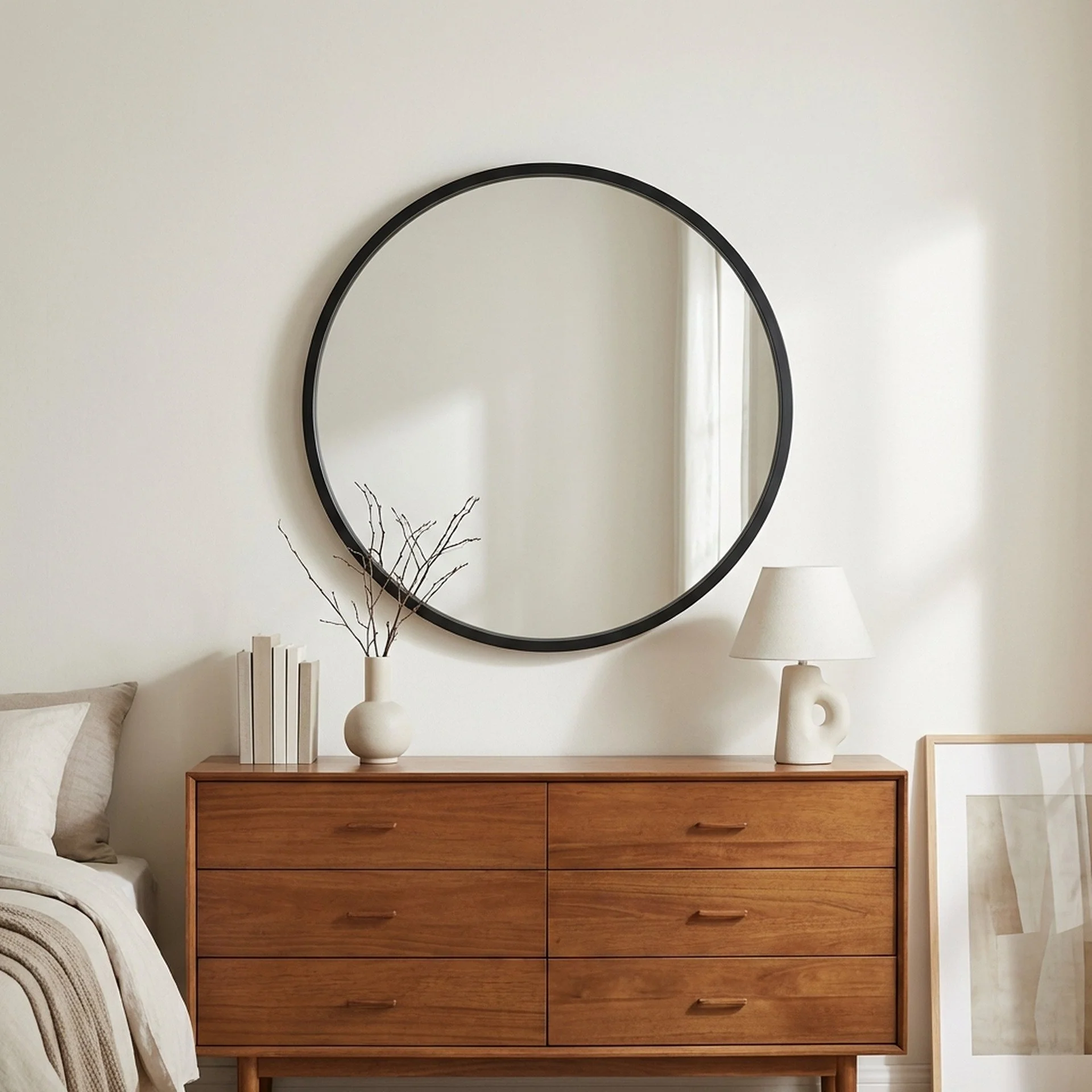 Echo Round Wooden Framed Wall Mirror 80cm - Black - Image 4