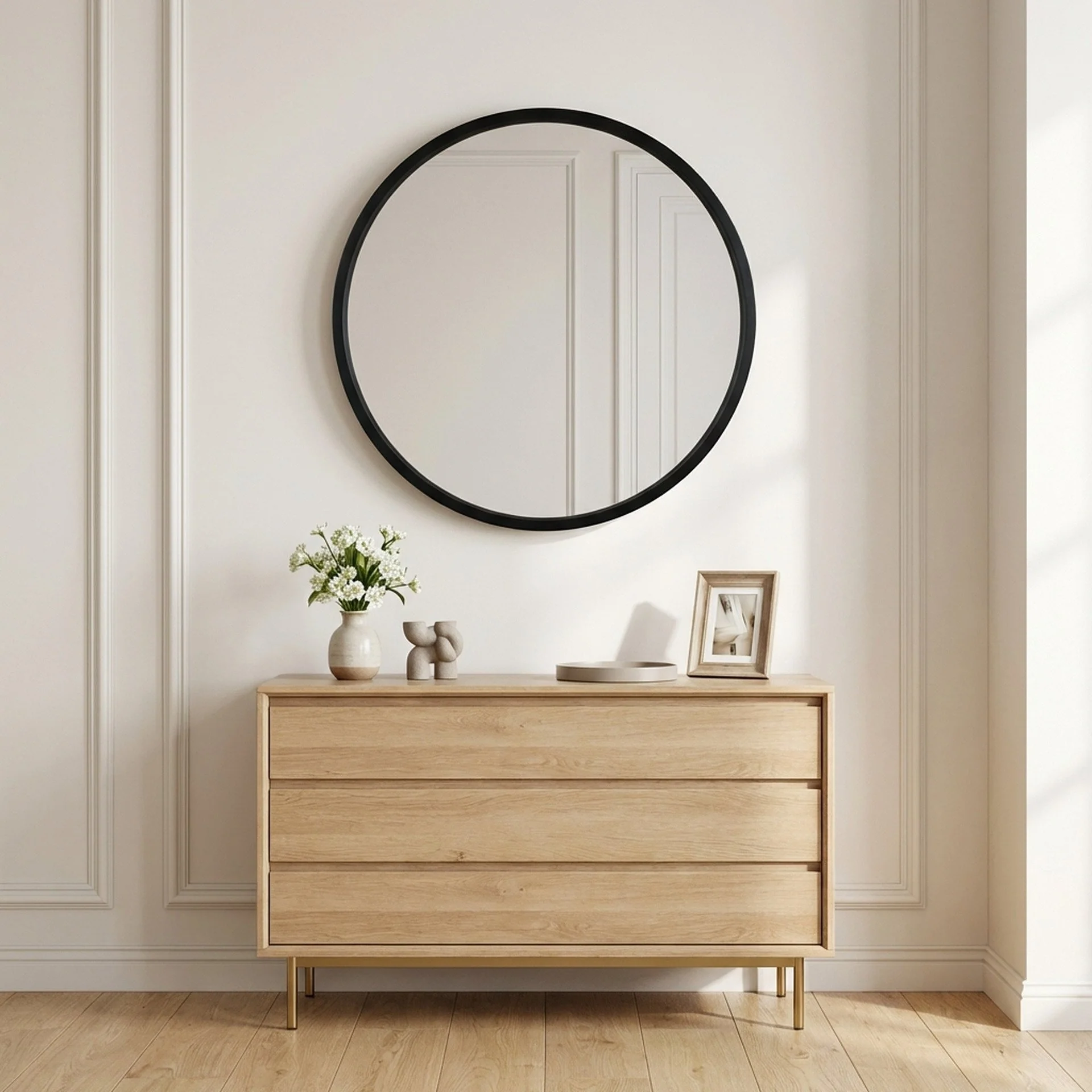 Echo Round Wooden Framed Wall Mirror 80cm - Black - Image 5
