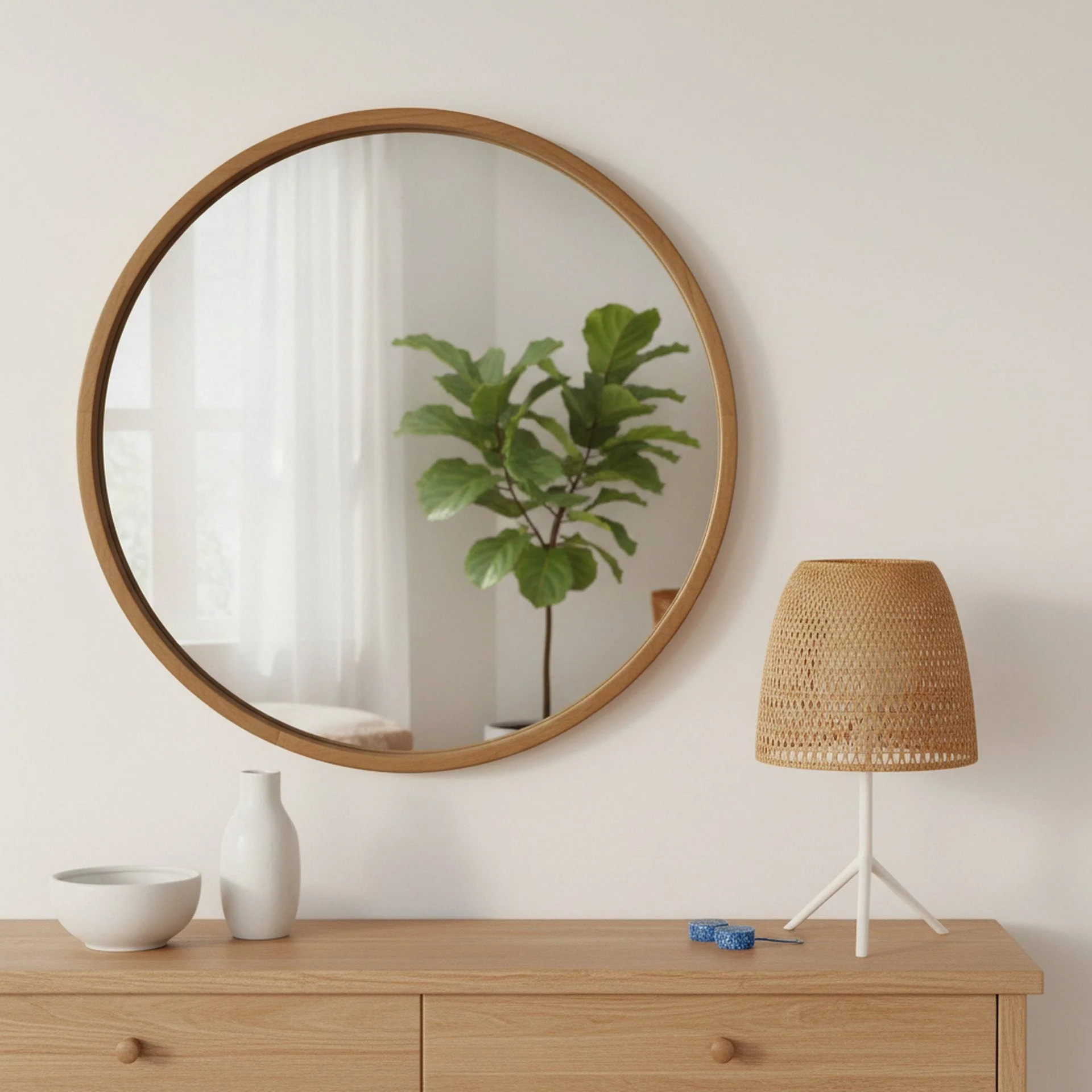 Echo Round Wooden Framed Wall Mirror 80cm - Dark Wood - Image 2