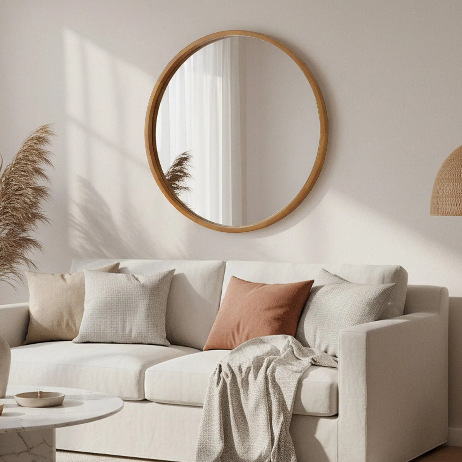 Echo Round Wooden Framed Wall Mirror 80cm - Dark Wood - Image 3