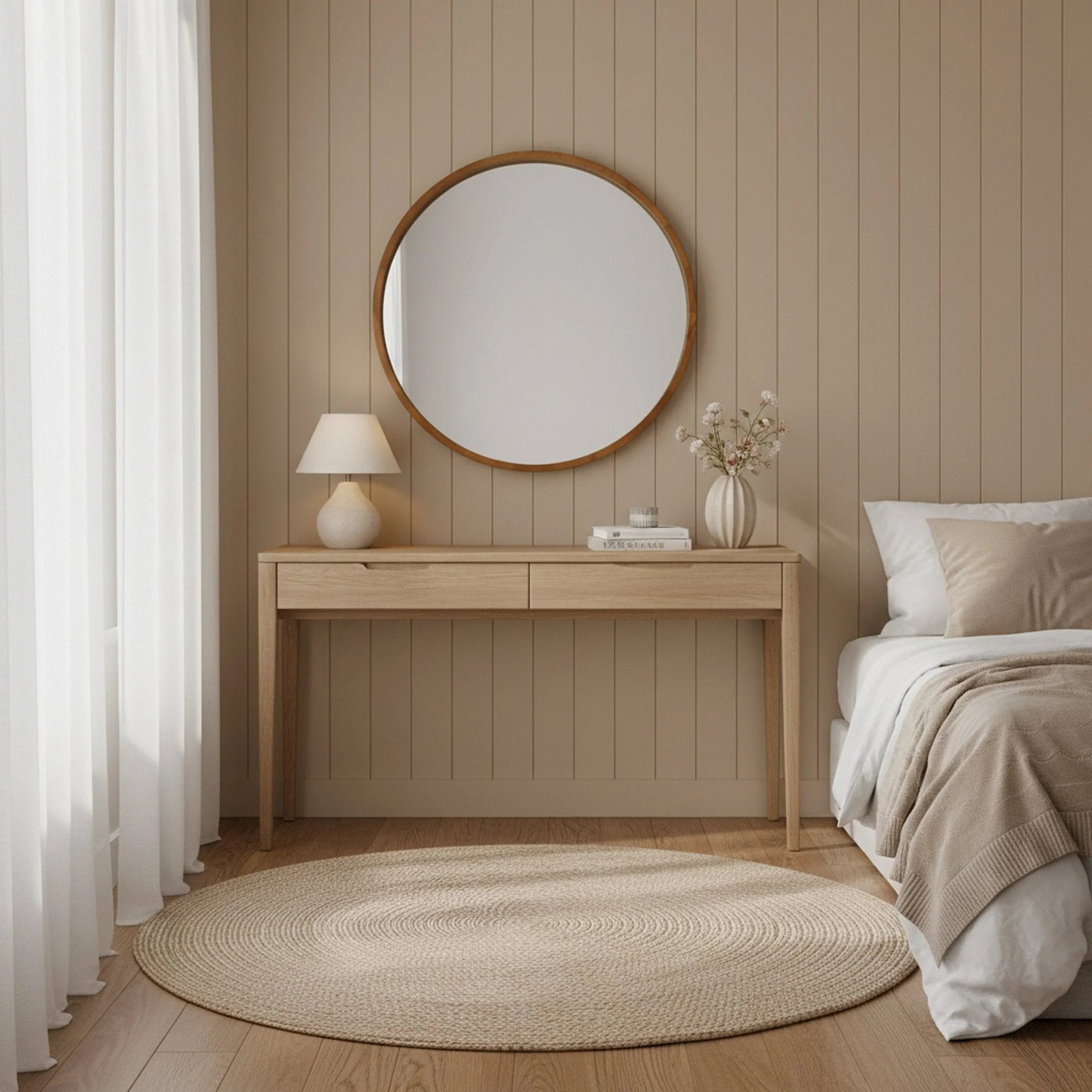Echo Round Wooden Framed Wall Mirror 80cm - Dark Wood - Image 4