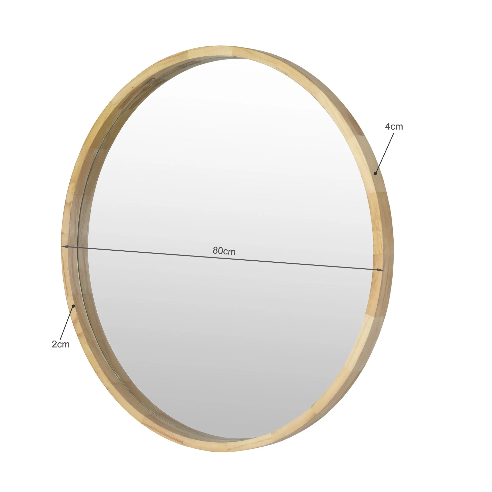 Echo Round Wooden Framed Wall Mirror 80cm - Light Wood - Image 15