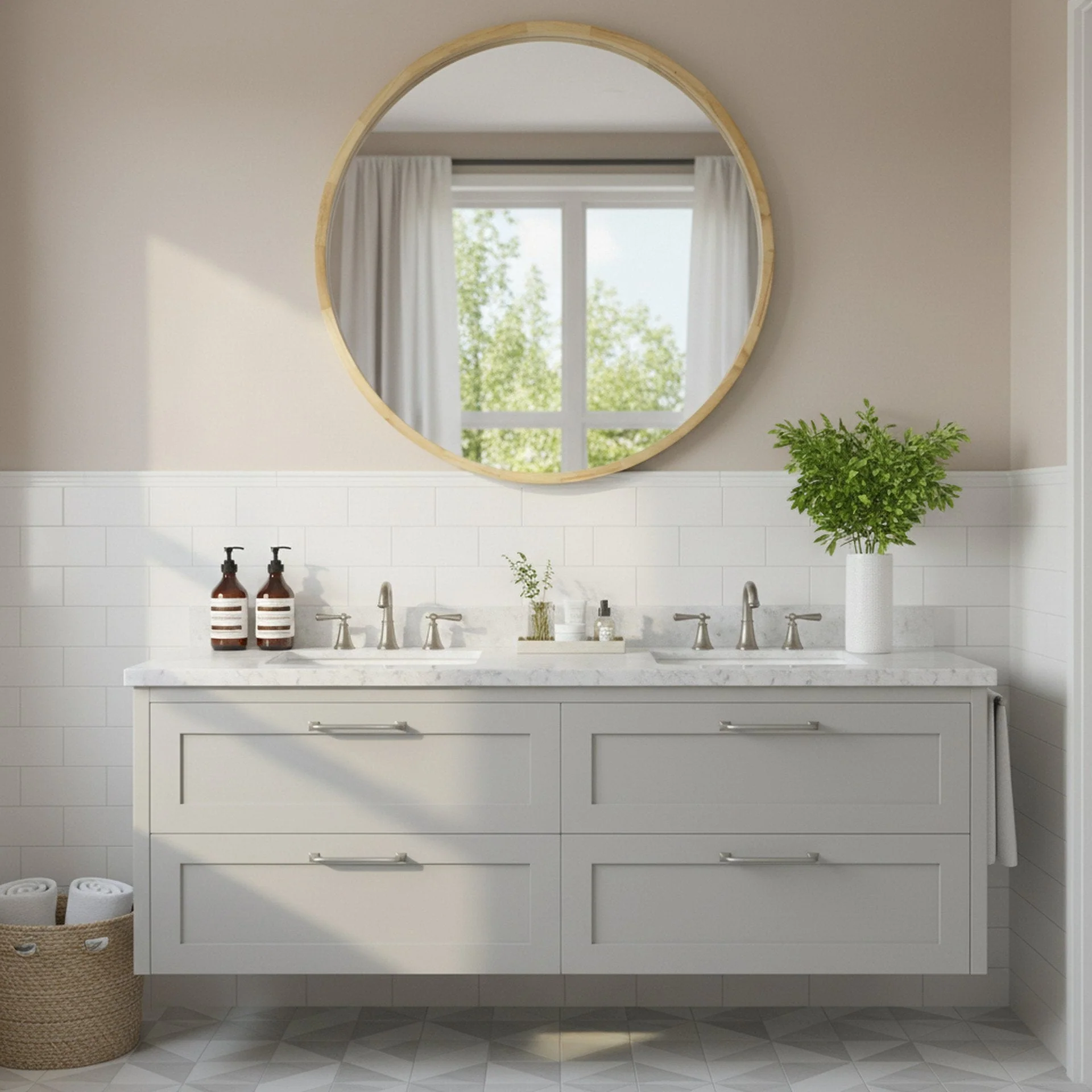 Echo Round Wooden Framed Wall Mirror 80cm - Light Wood - Image 3