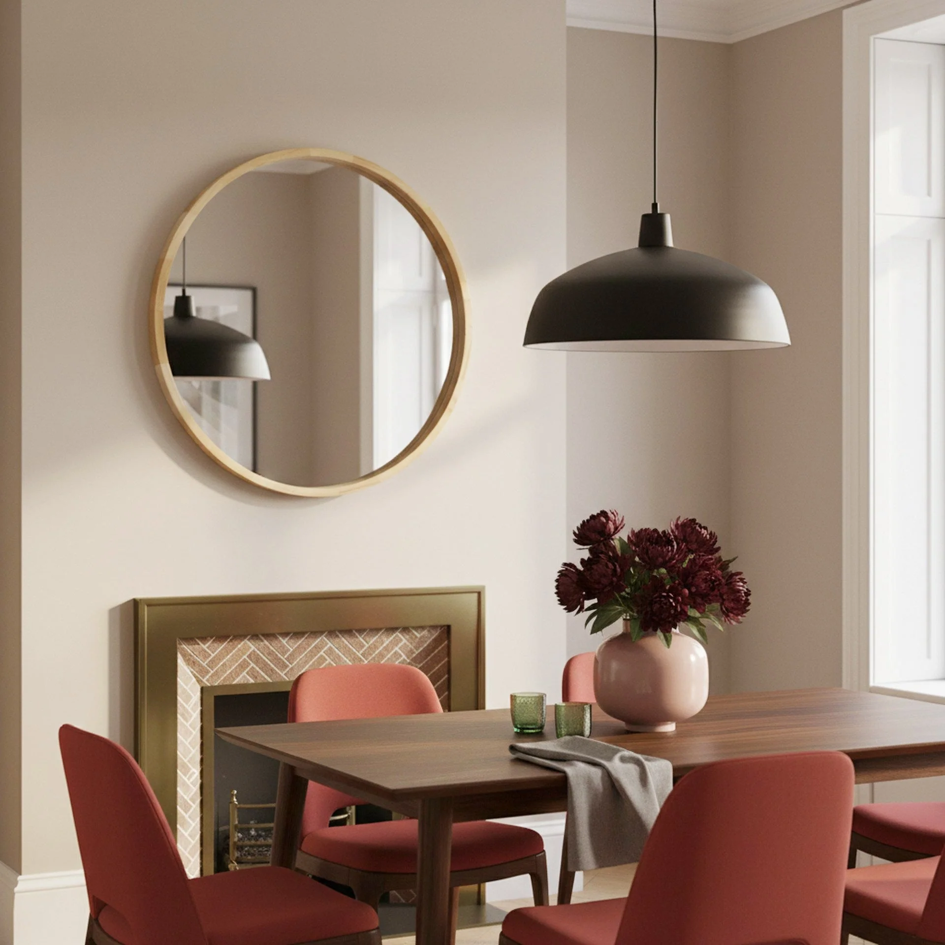 Echo Round Wooden Framed Wall Mirror 80cm - Light Wood - Image 5