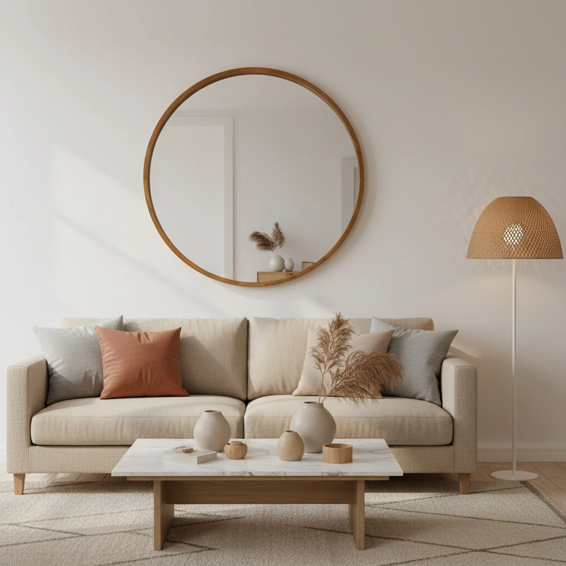 Echo Round Wooden Framed Wall Mirror 95cm - Dark Wood
