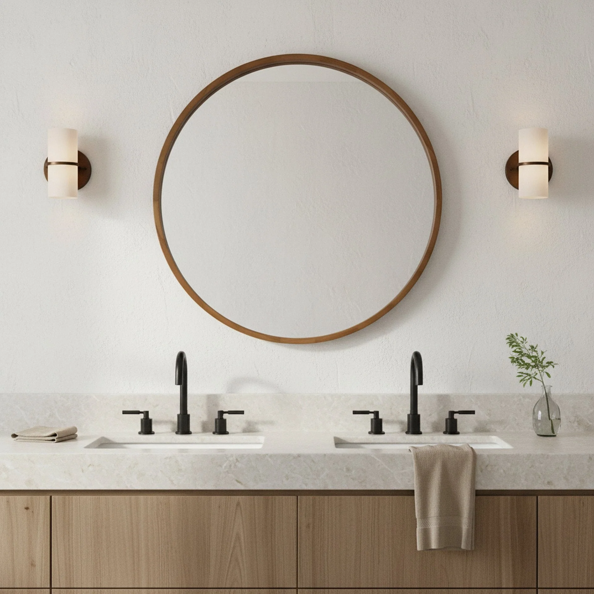 Echo Round Wooden Framed Wall Mirror 95cm - Dark Wood - Image 2