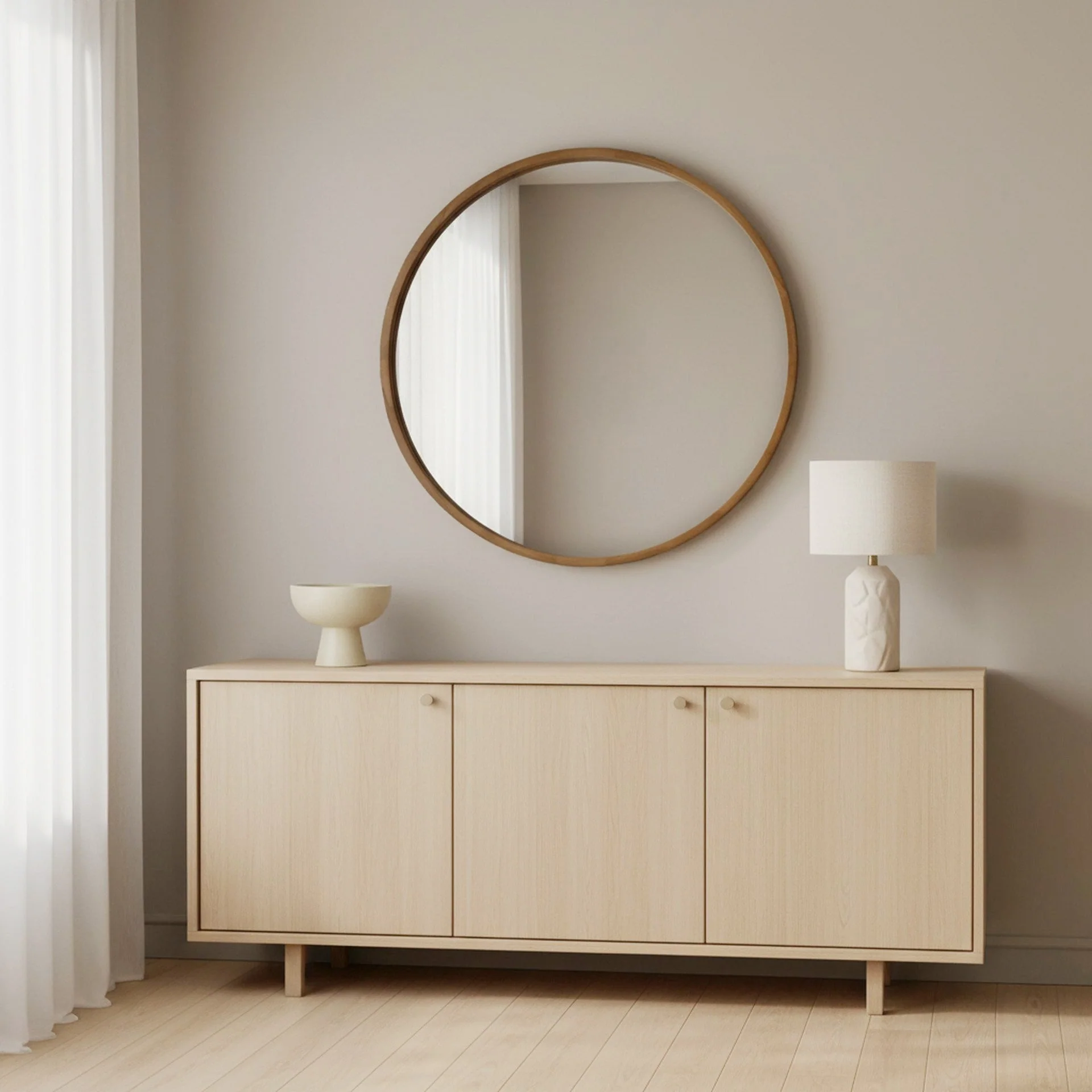 Echo Round Wooden Framed Wall Mirror 95cm - Dark Wood - Image 3