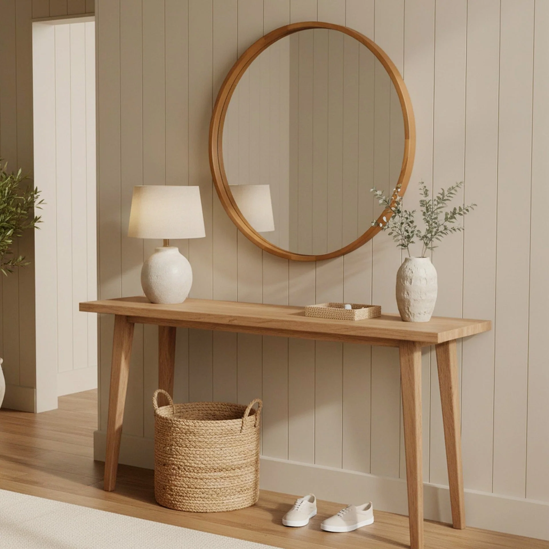 Echo Round Wooden Framed Wall Mirror 95cm - Dark Wood - Image 4