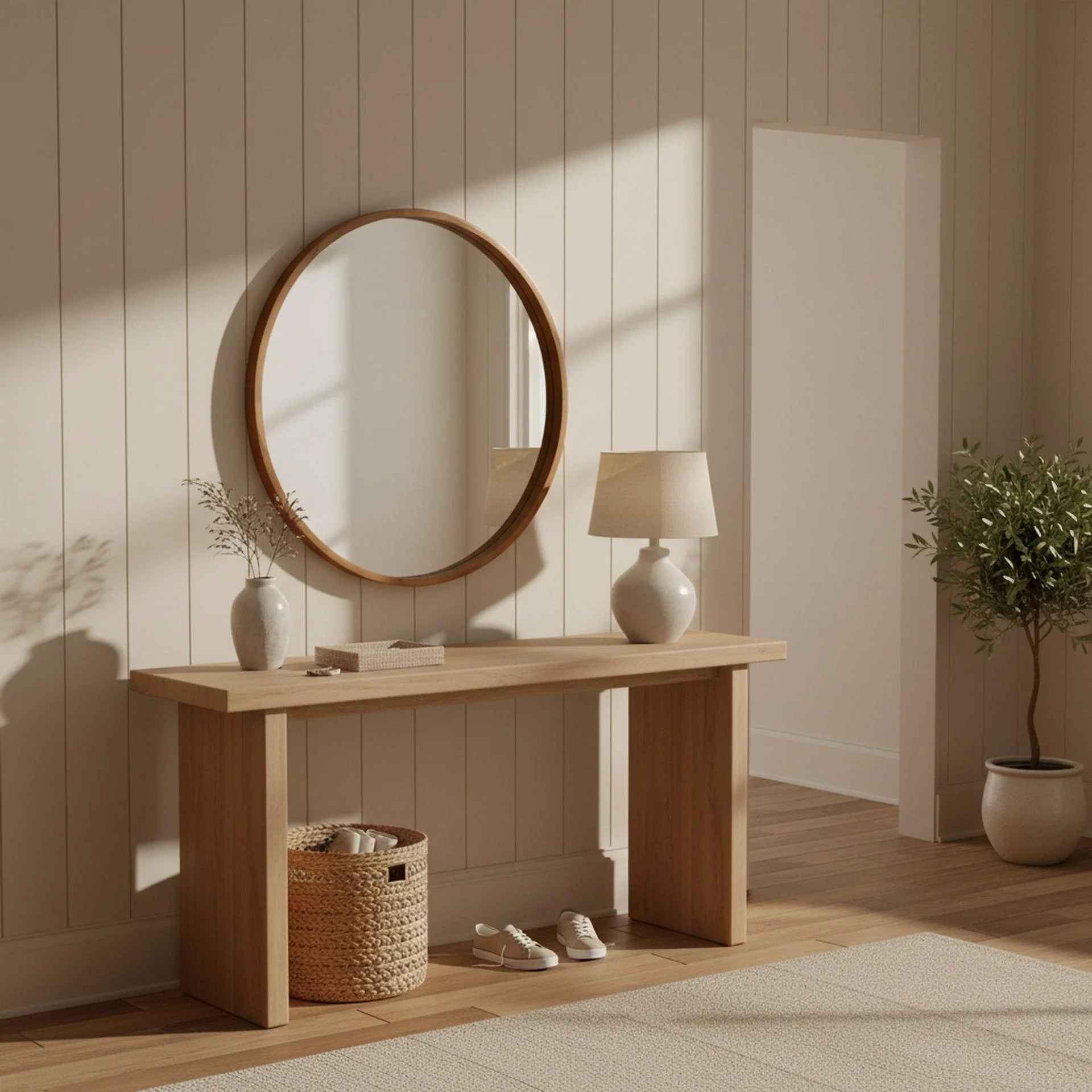 Echo Round Wooden Framed Wall Mirror 95cm - Dark Wood - Image 5