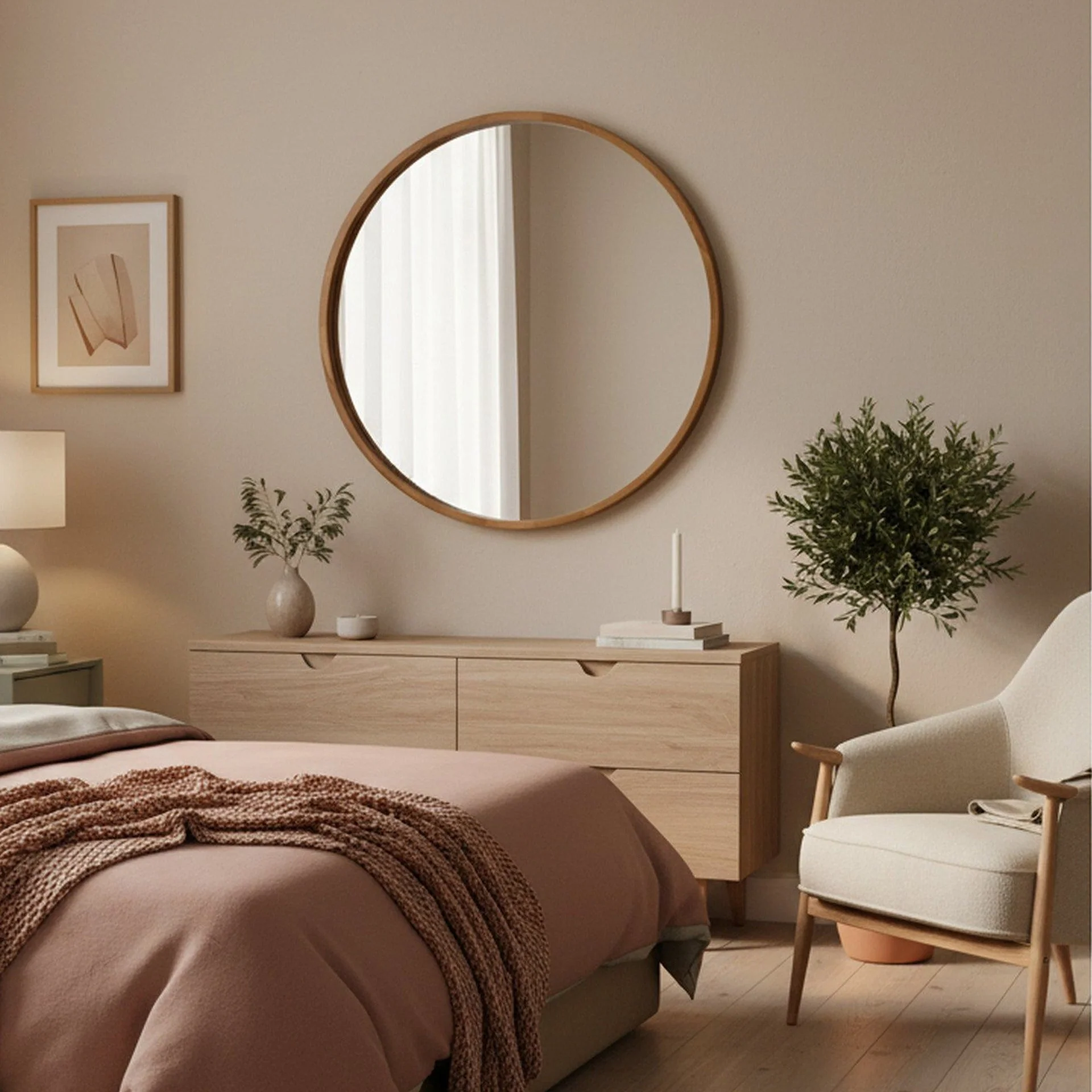 Echo Round Wooden Framed Wall Mirror 95cm - Dark Wood - Image 6