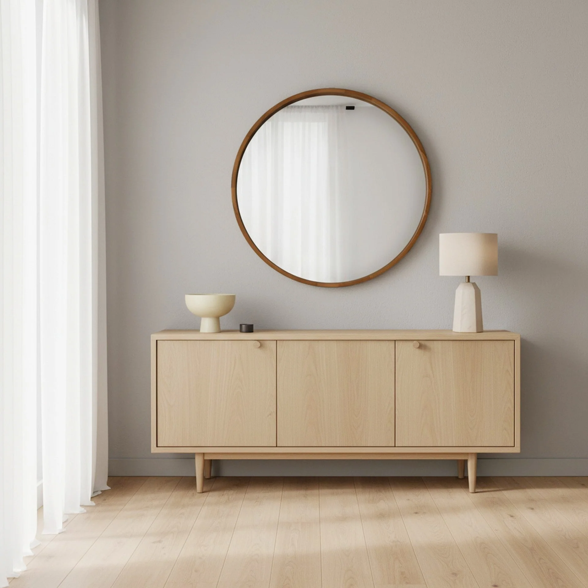Echo Round Wooden Framed Wall Mirror 95cm - Dark Wood - Image 7