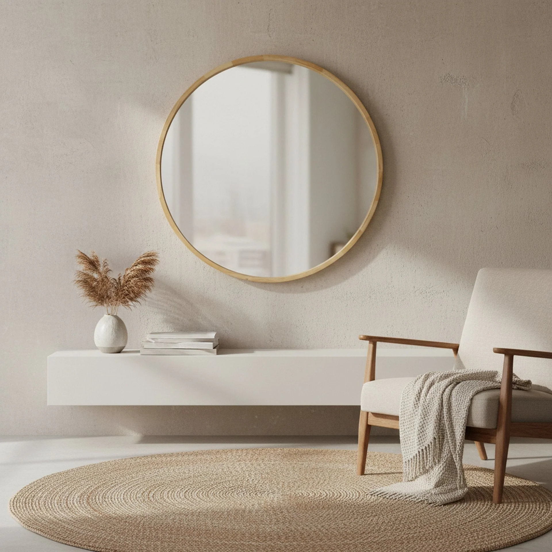 Echo Round Wooden Framed Wall Mirror 95cm - Light Wood - Image 3