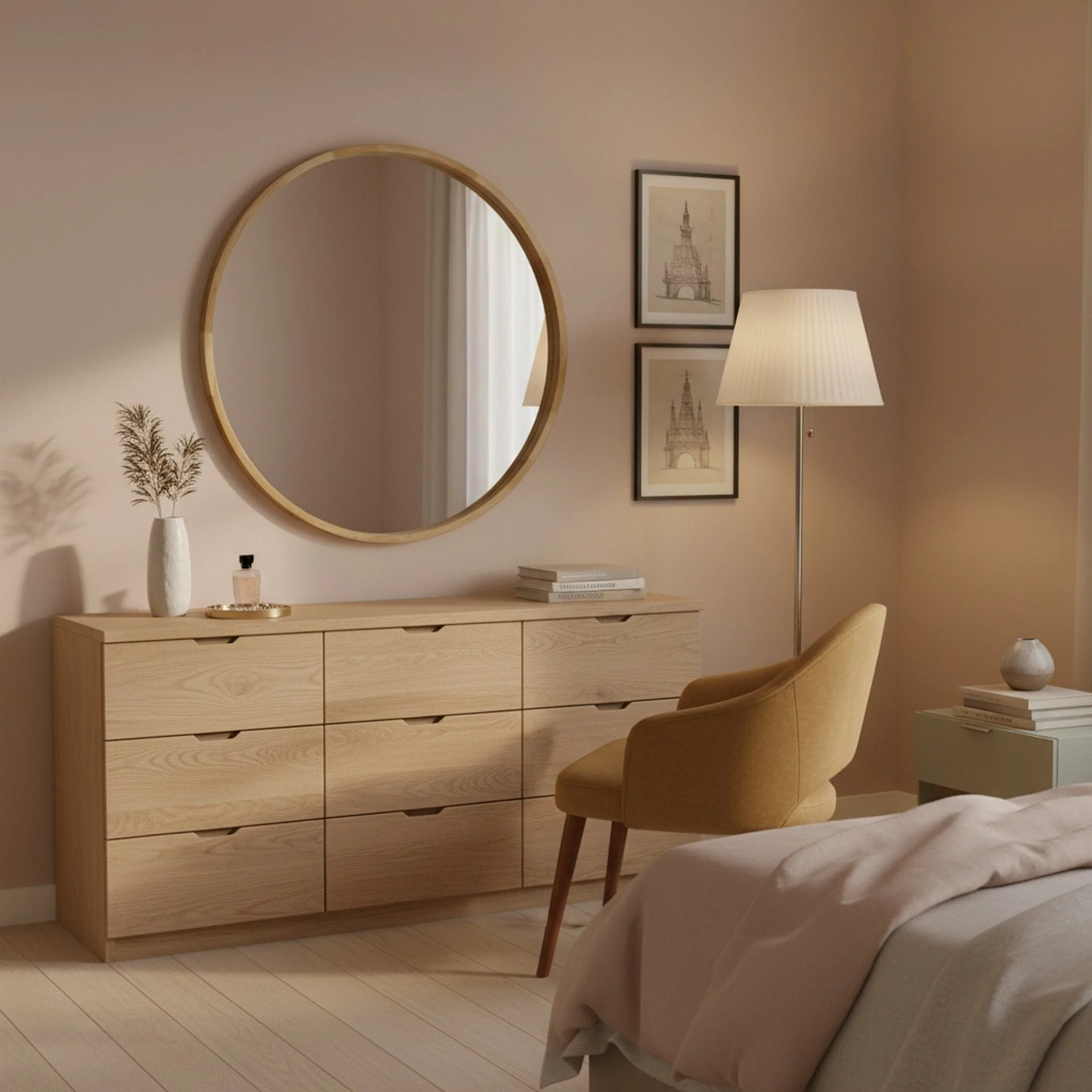 Echo Round Wooden Framed Wall Mirror 95cm - Light Wood - Image 4