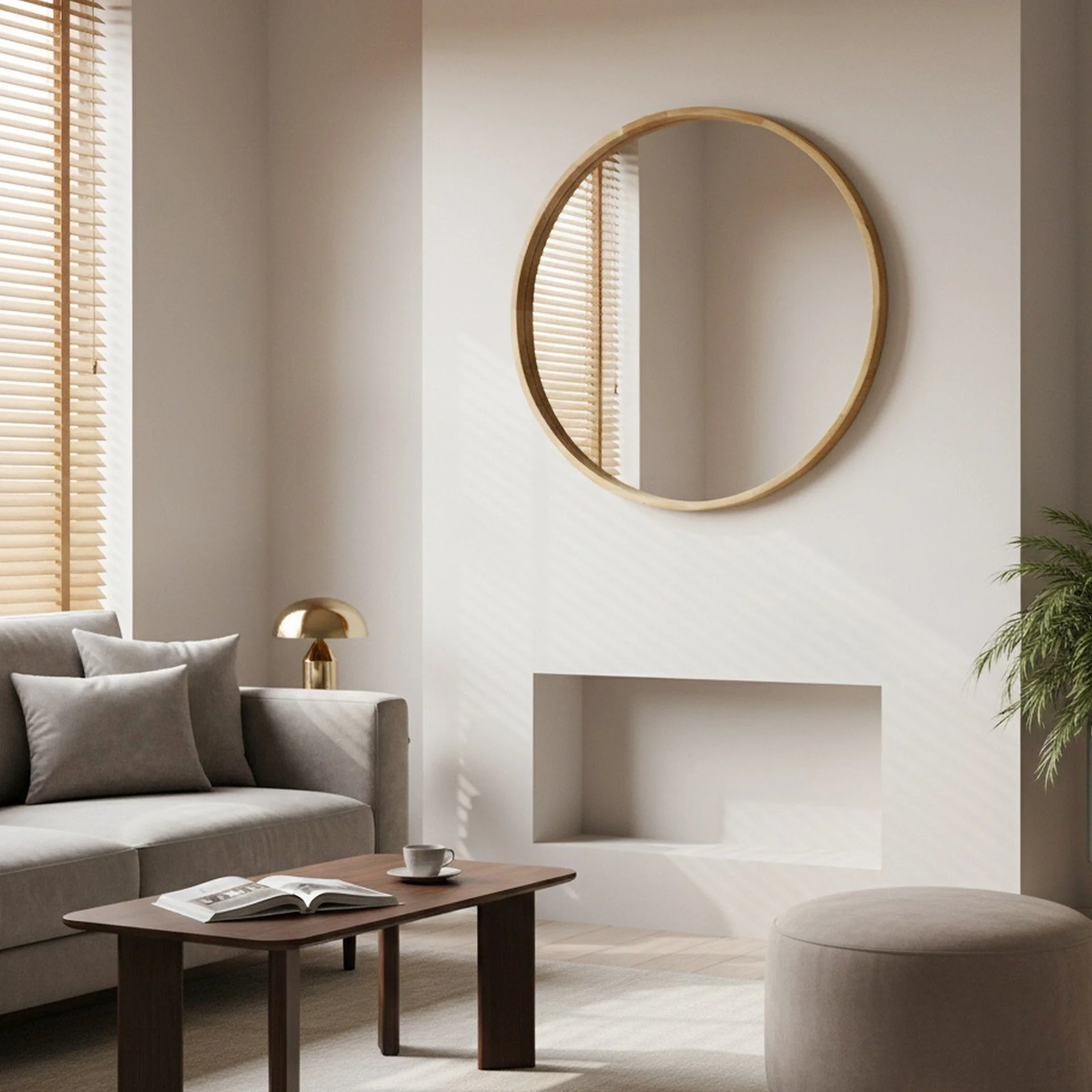 Echo Round Wooden Framed Wall Mirror 95cm - Light Wood - Image 6