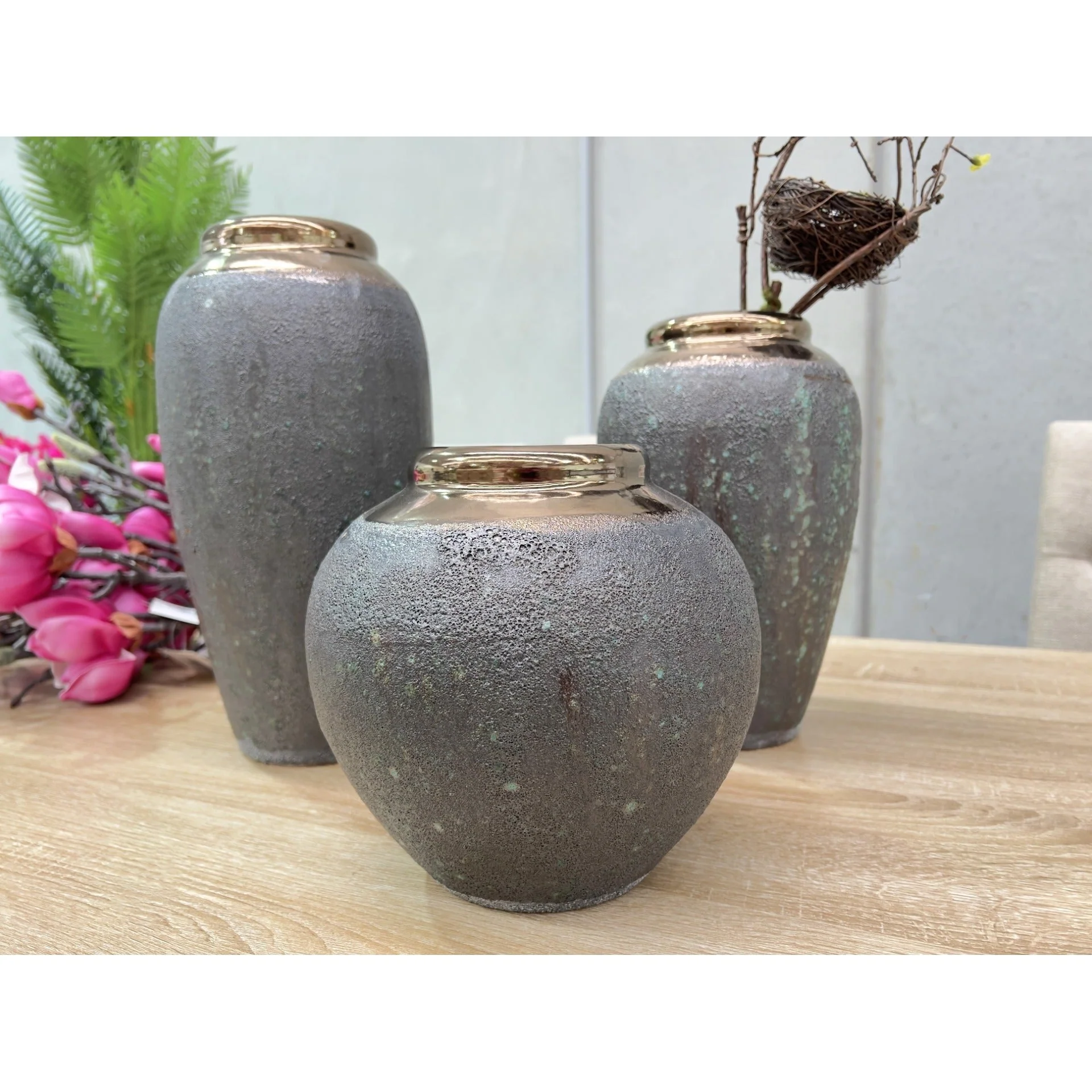 Elara Ceramic Vase Charcoal - Round Small - Image 2
