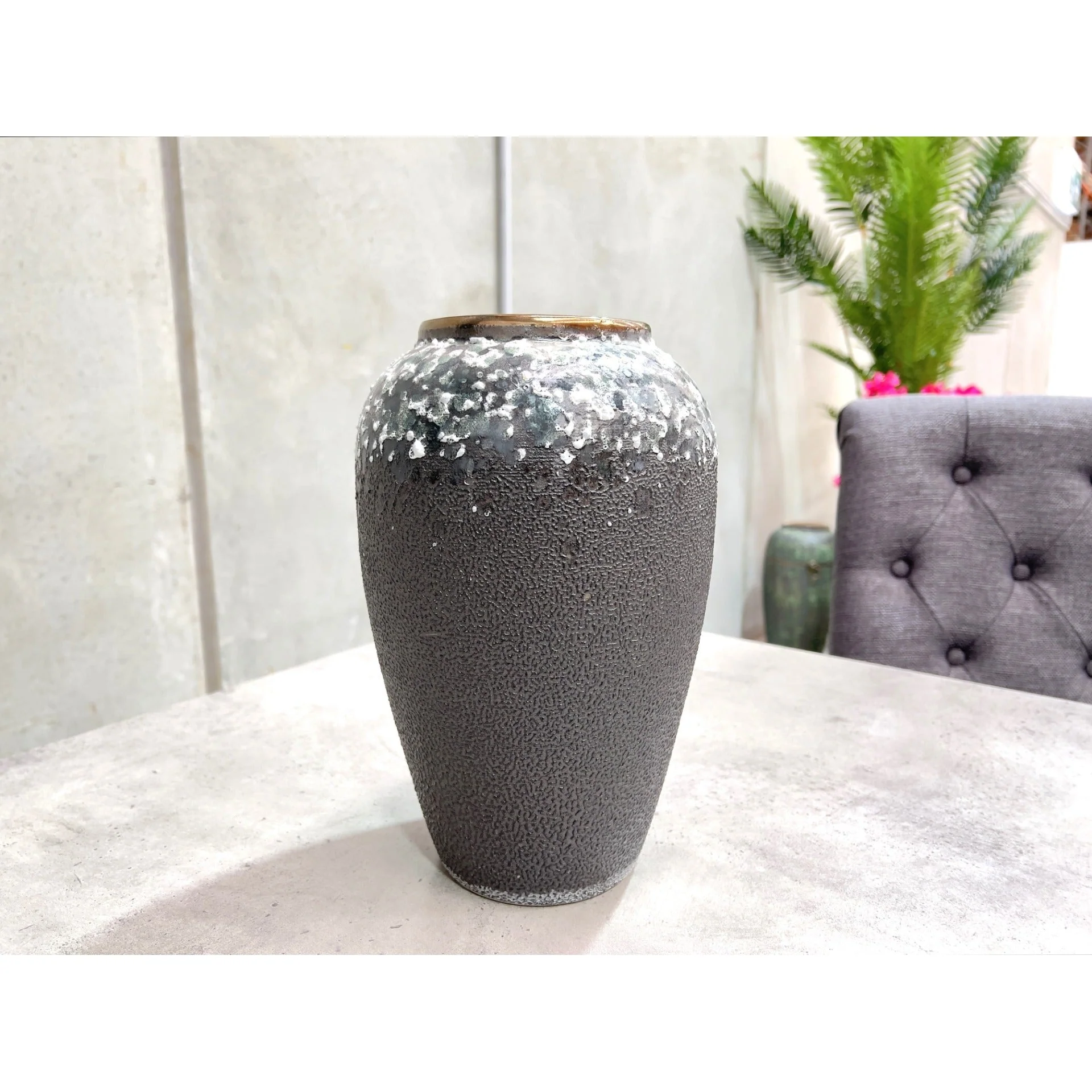Elara Ceramic Vase Grey and Green Green - Small