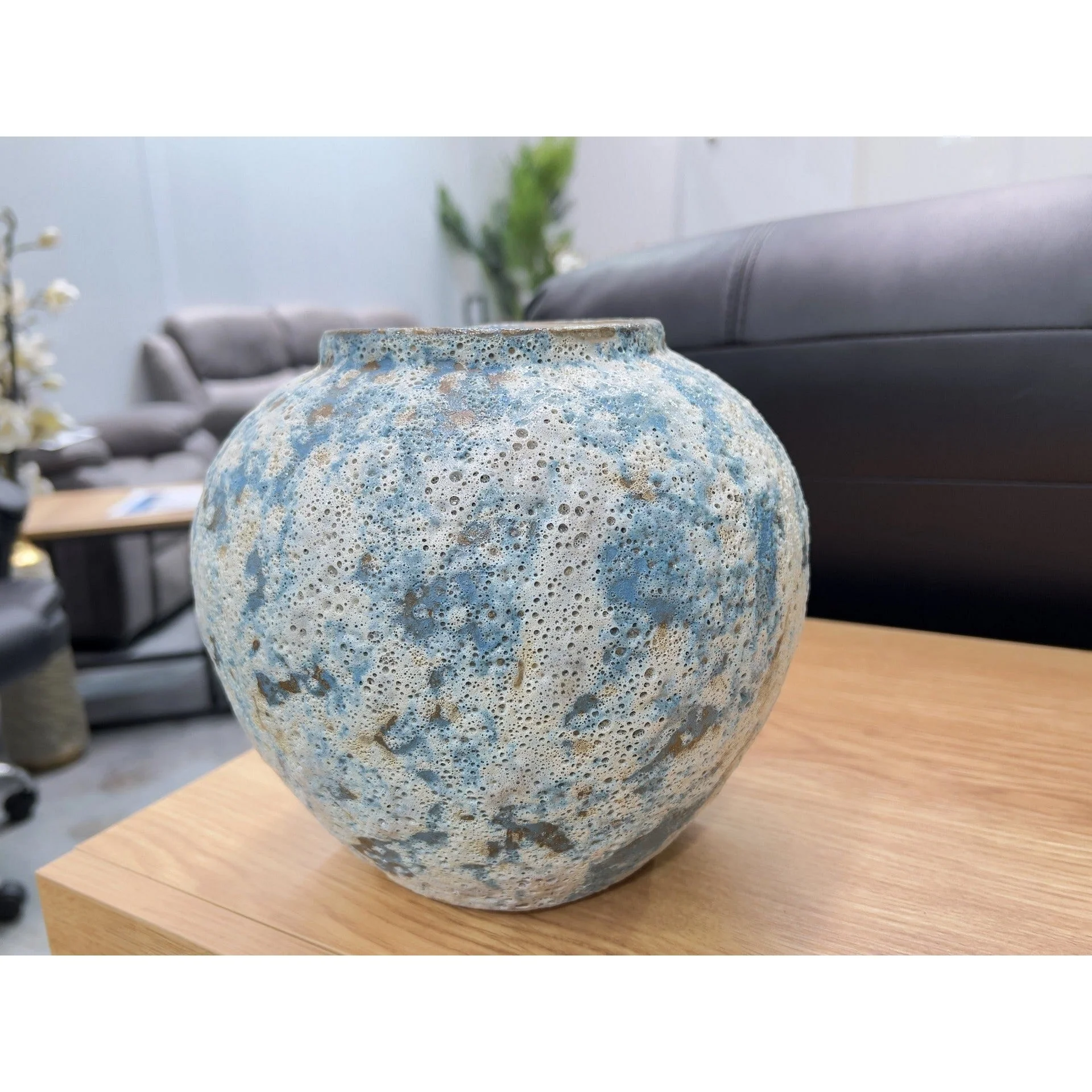 Elara Ceramic Vase Speckled Blue - Round Small