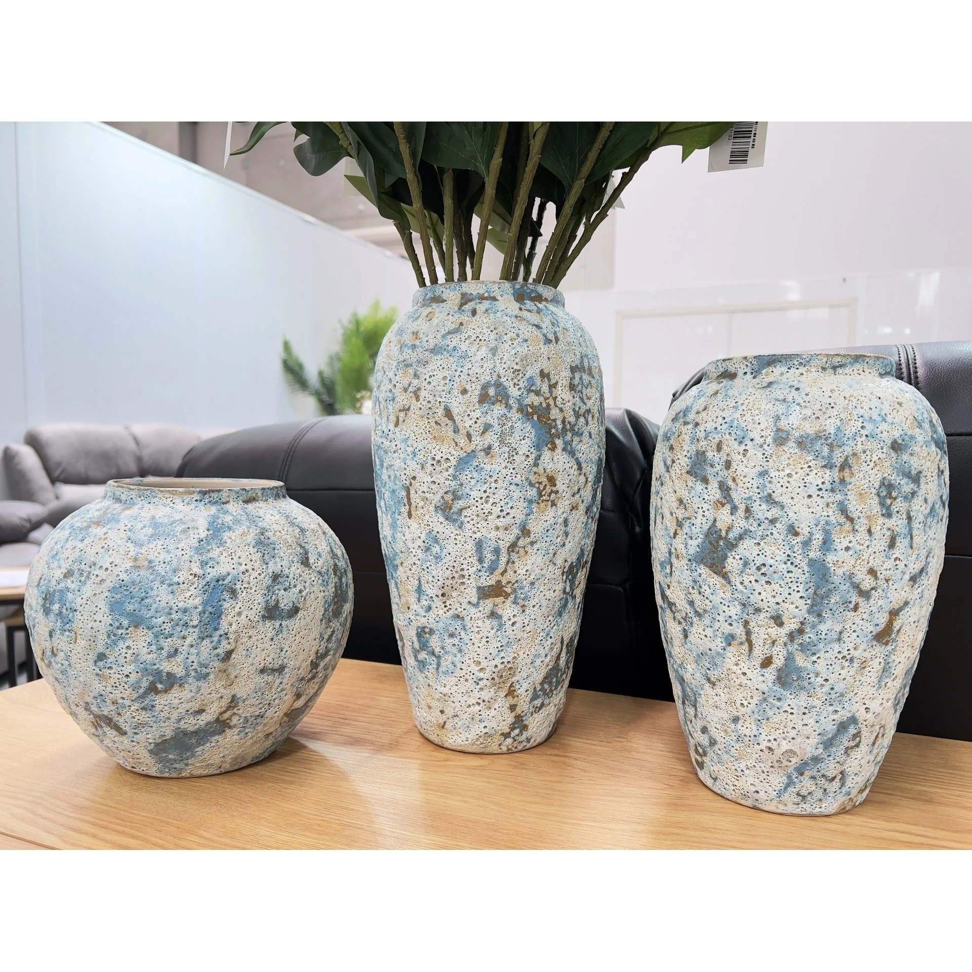 Elara Ceramic Vase Speckled Blue - Round Small - Image 2