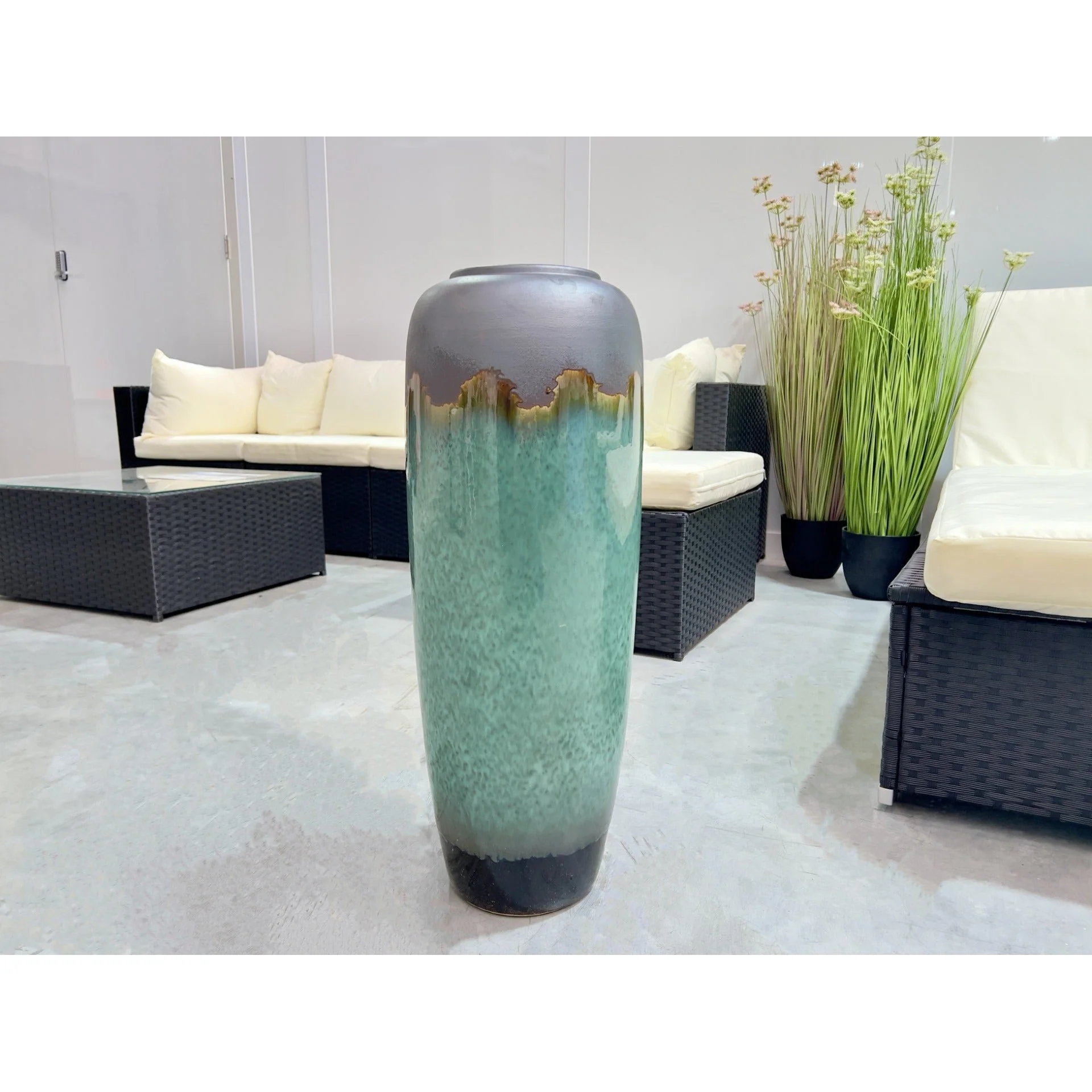 Elara Ceramic Vase Tall Green and Grey - Large