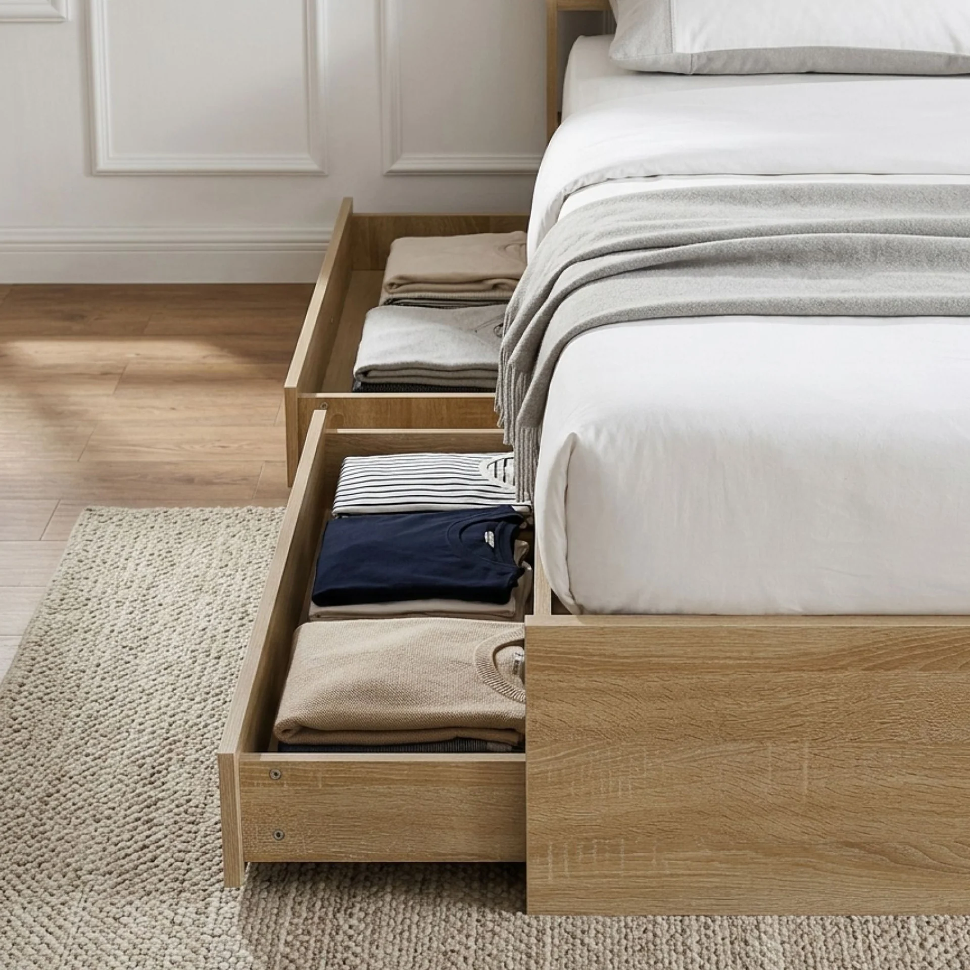 Elda Double Bed Frame with USB Port & Drawers - Natural - Image 5
