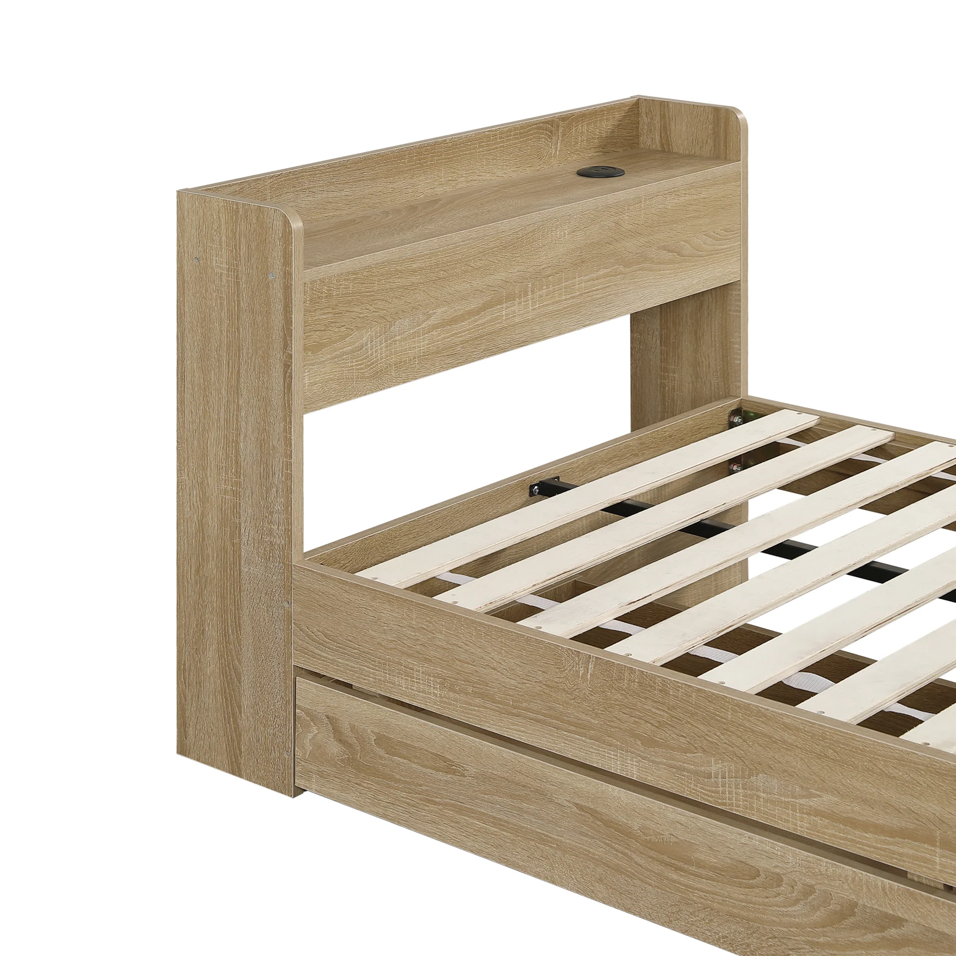 Elda Single Bed Frame with USB Port & Drawers - Natural - Image 11
