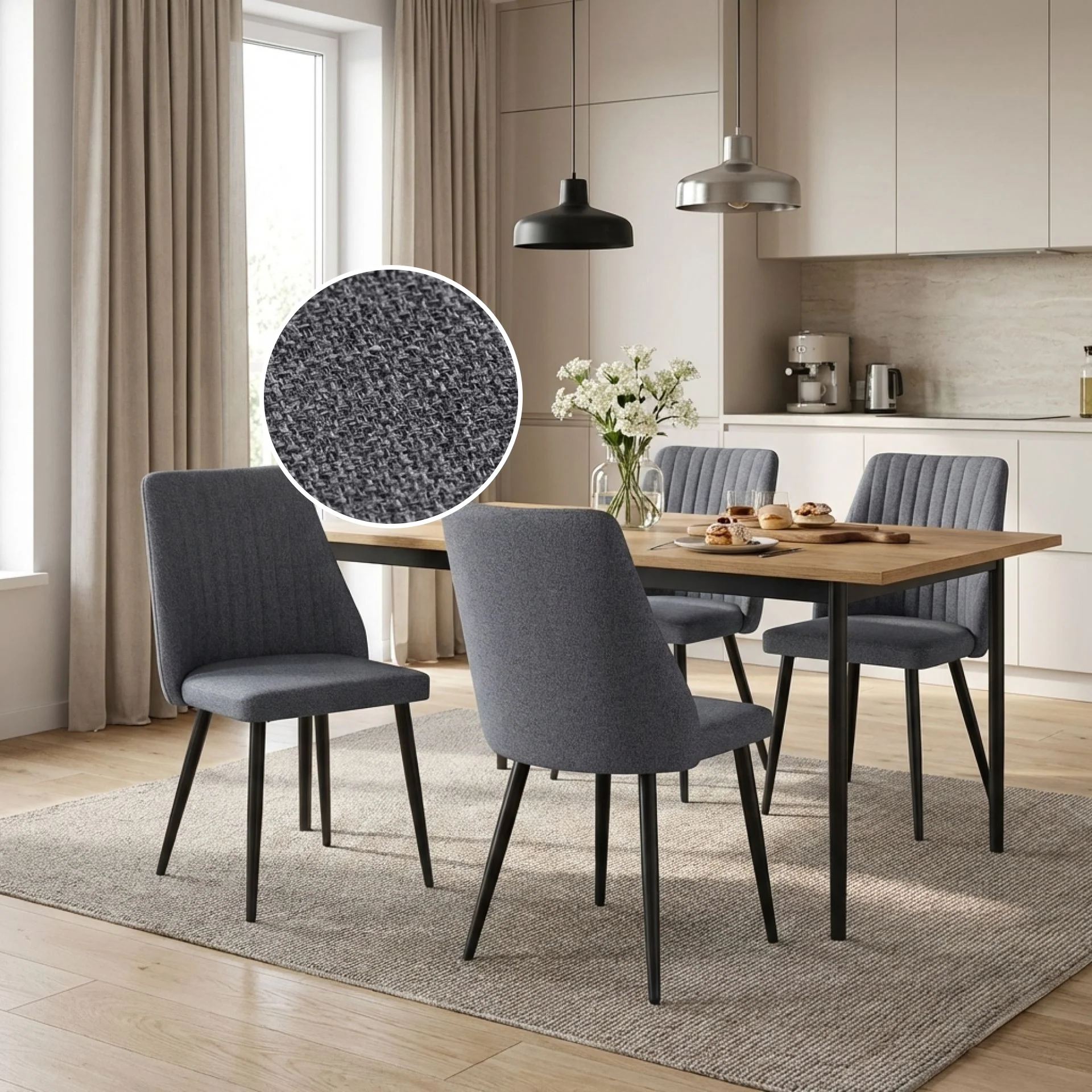 Eldon Linen Dining Chair - Set of 4 - Dark Grey - Image 2