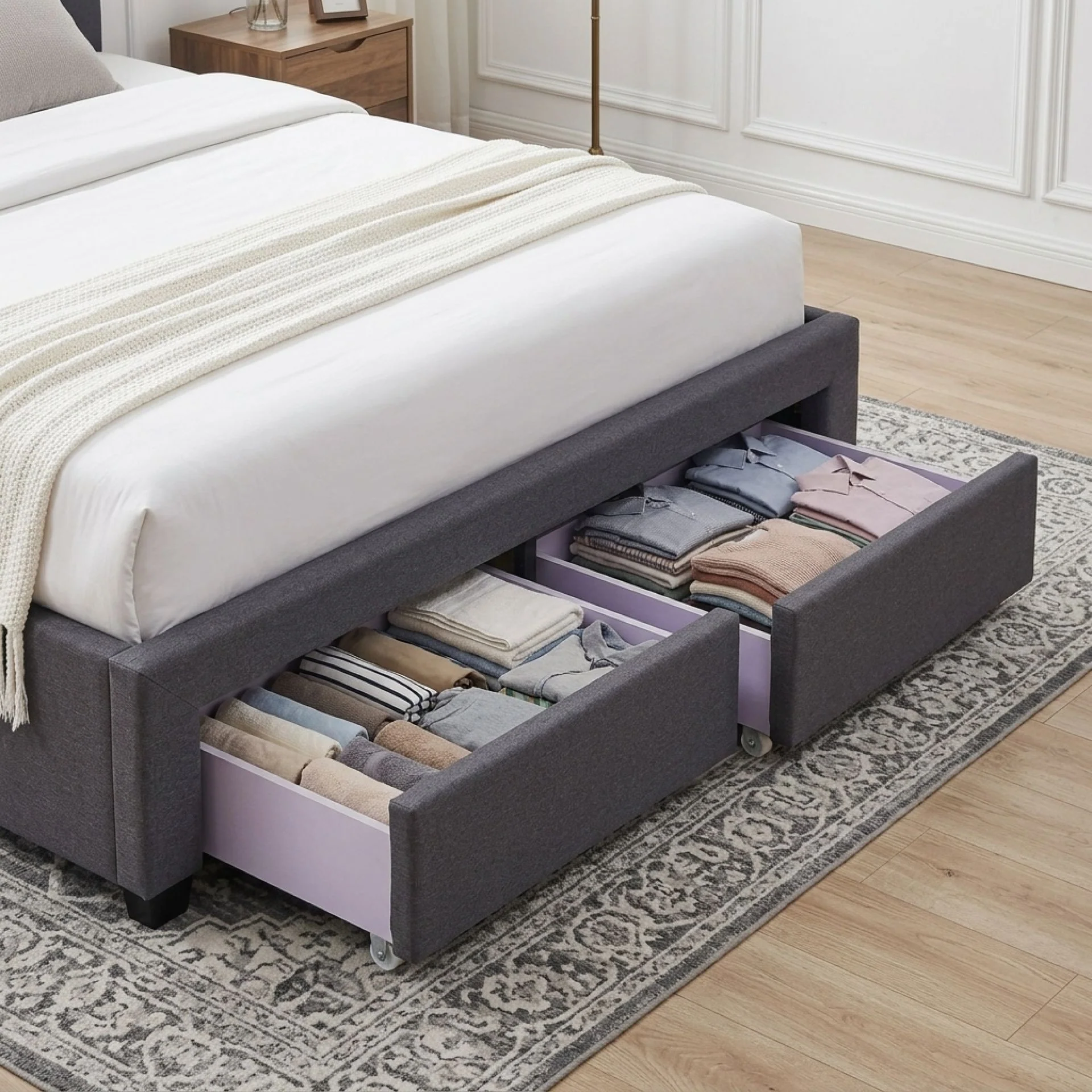 Eleanor Double Bed Frame with 4 Drawers - Dark Grey - Image 5
