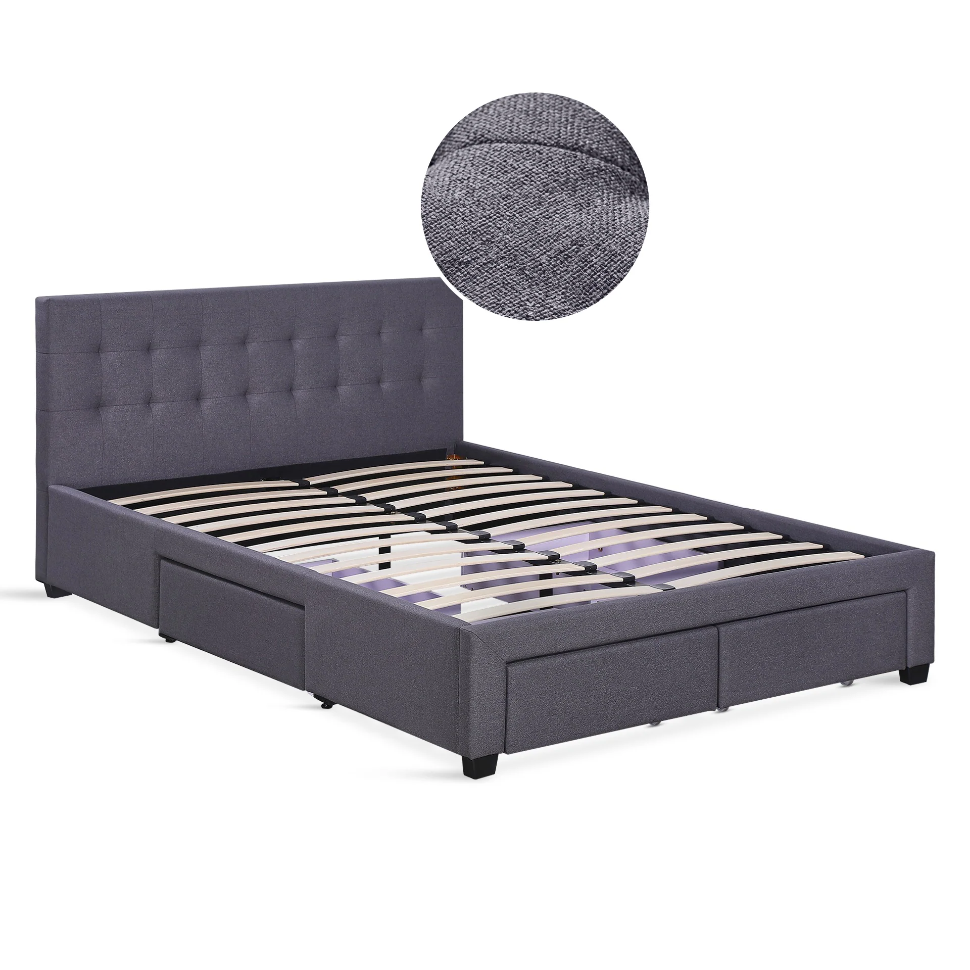 Eleanor Double Bed Frame with 4 Drawers - Dark Grey - Image 6