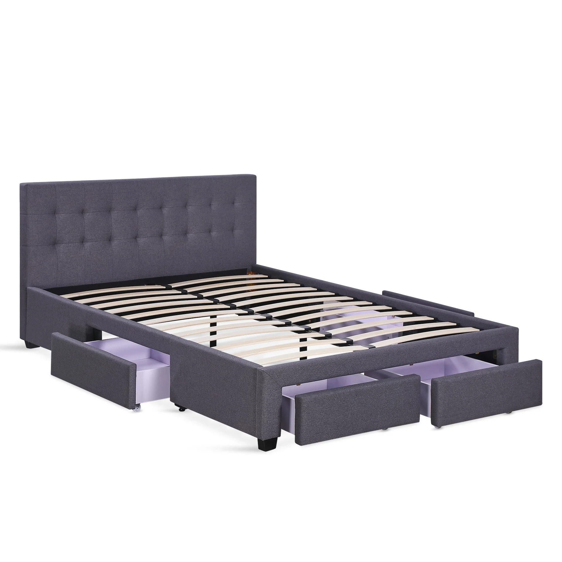 Eleanor Double Bed Frame with 4 Drawers - Dark Grey - Image 8