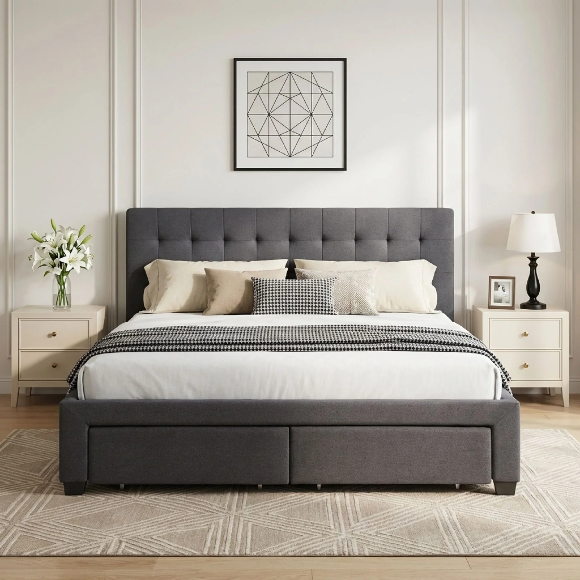 Eleanor Queen Bed Frame with 4 Drawers - Dark Grey - Image 3
