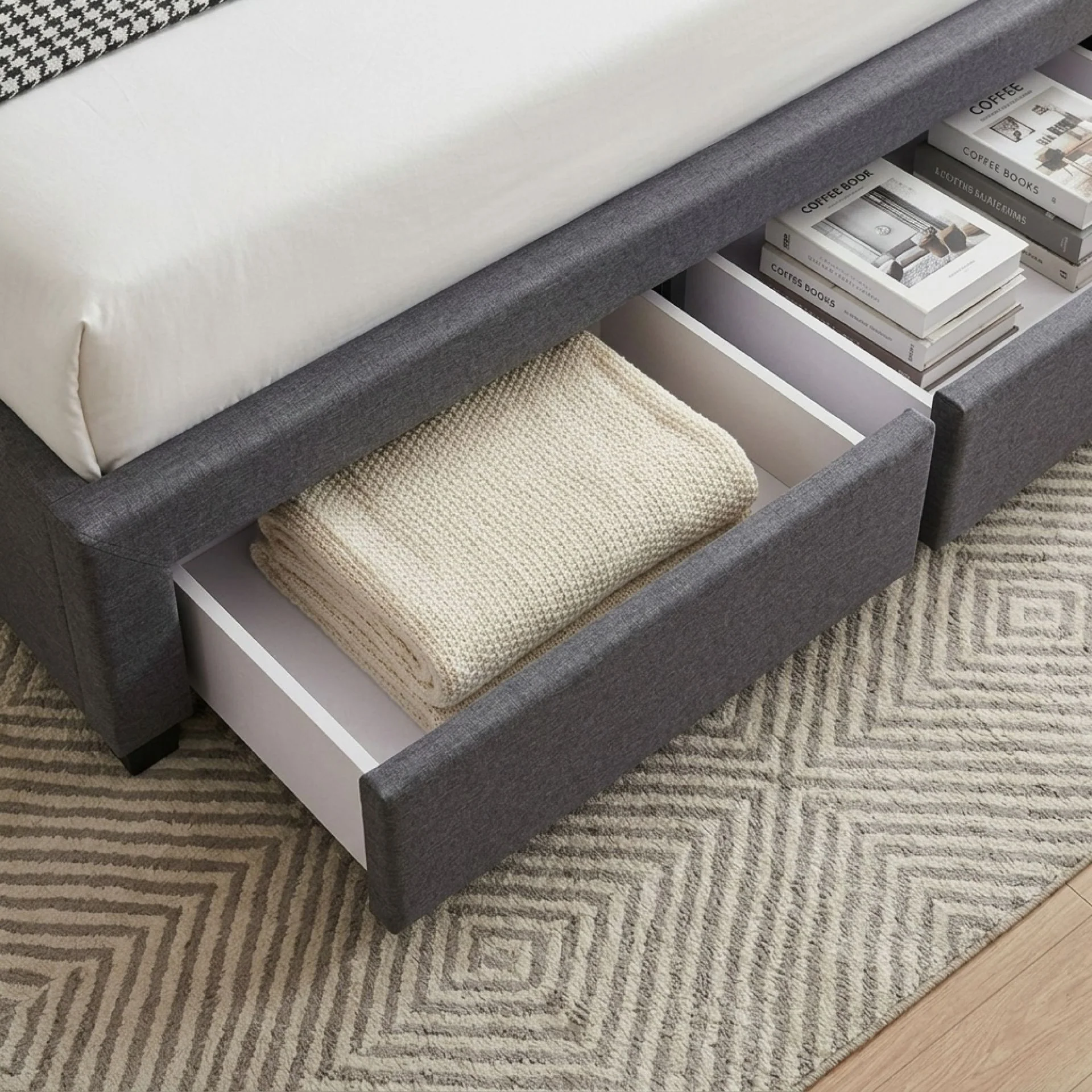 Eleanor Queen Bed Frame with 4 Drawers - Dark Grey - Image 7