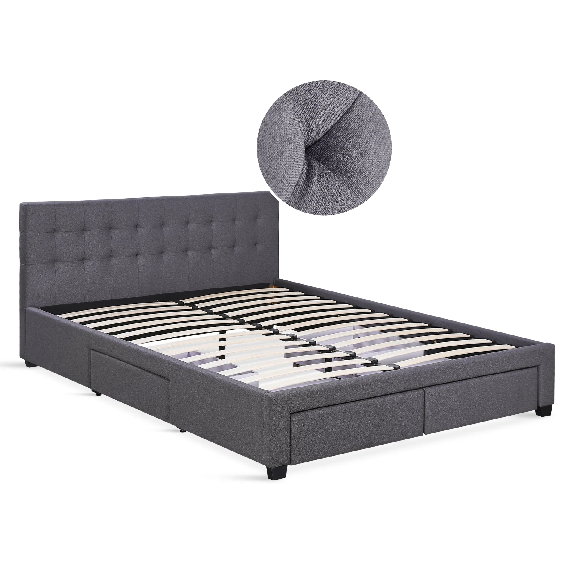 Eleanor Queen Bed Frame with 4 Drawers - Dark Grey - Image 8