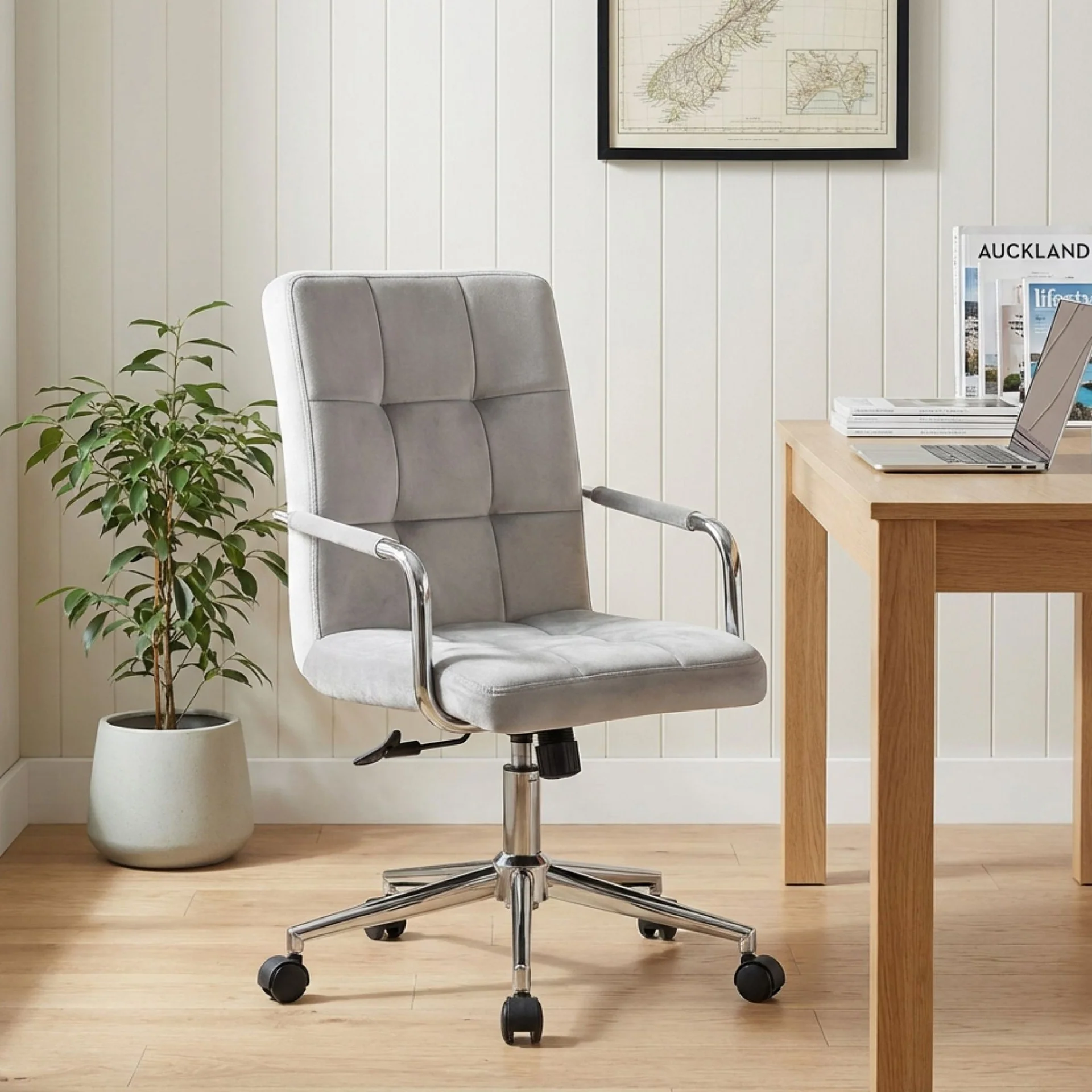 Eliezer Velvet Office Chair - Light Grey