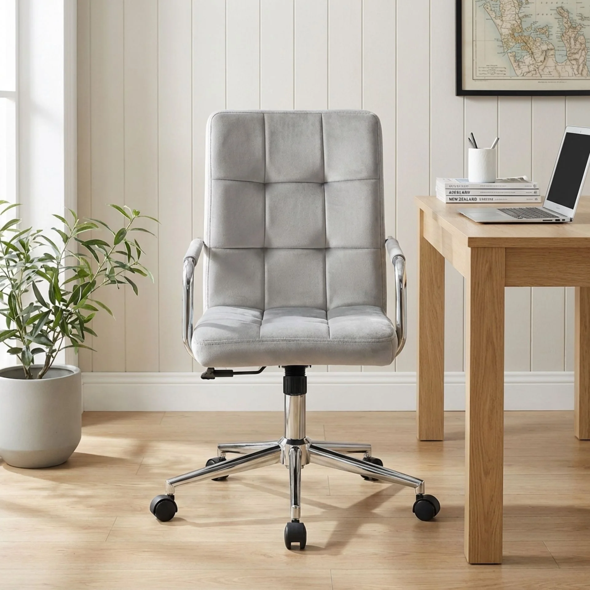 Eliezer Velvet Office Chair - Light Grey - Image 3