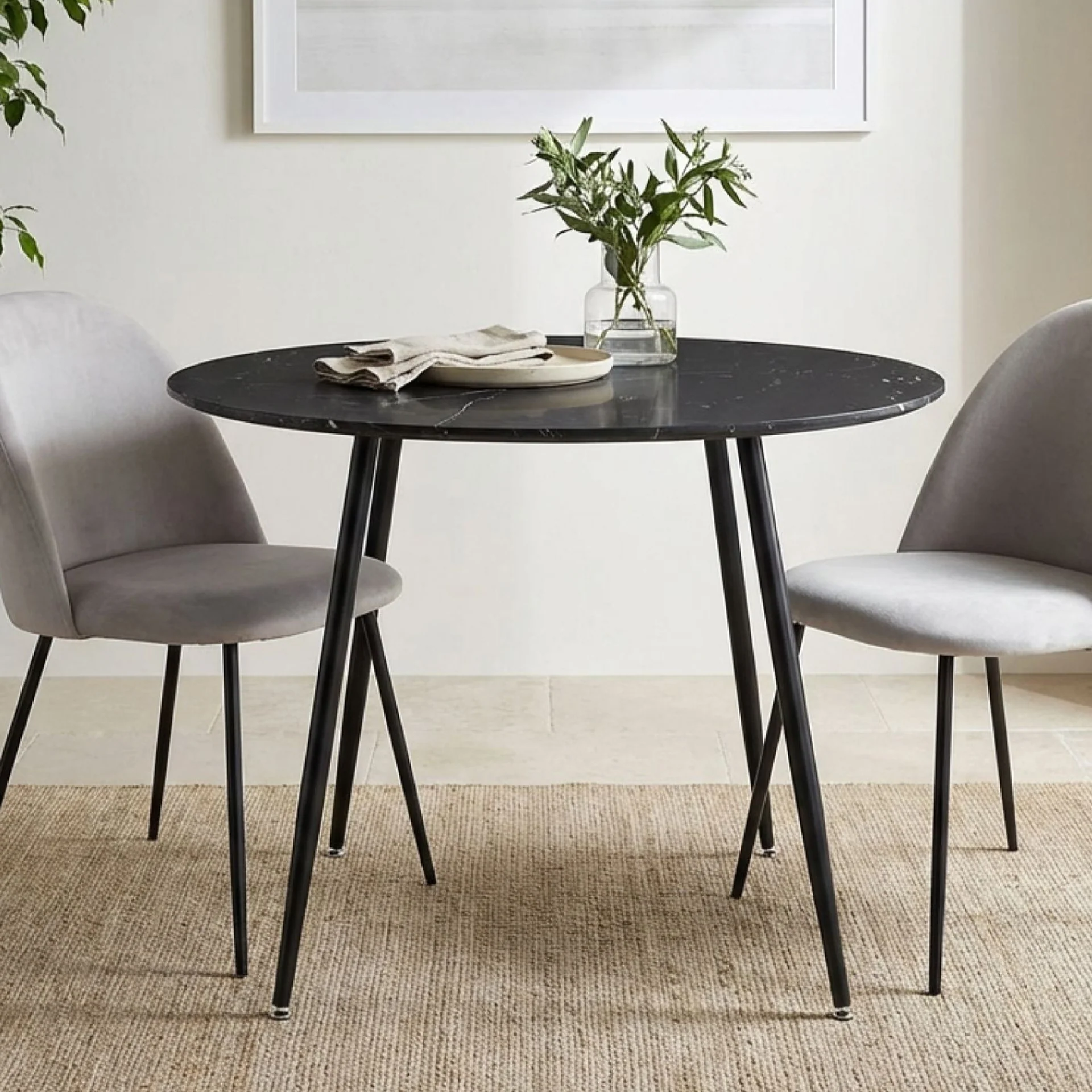 Elijah 100cm Round Dining Table - Black Silver - Image 2