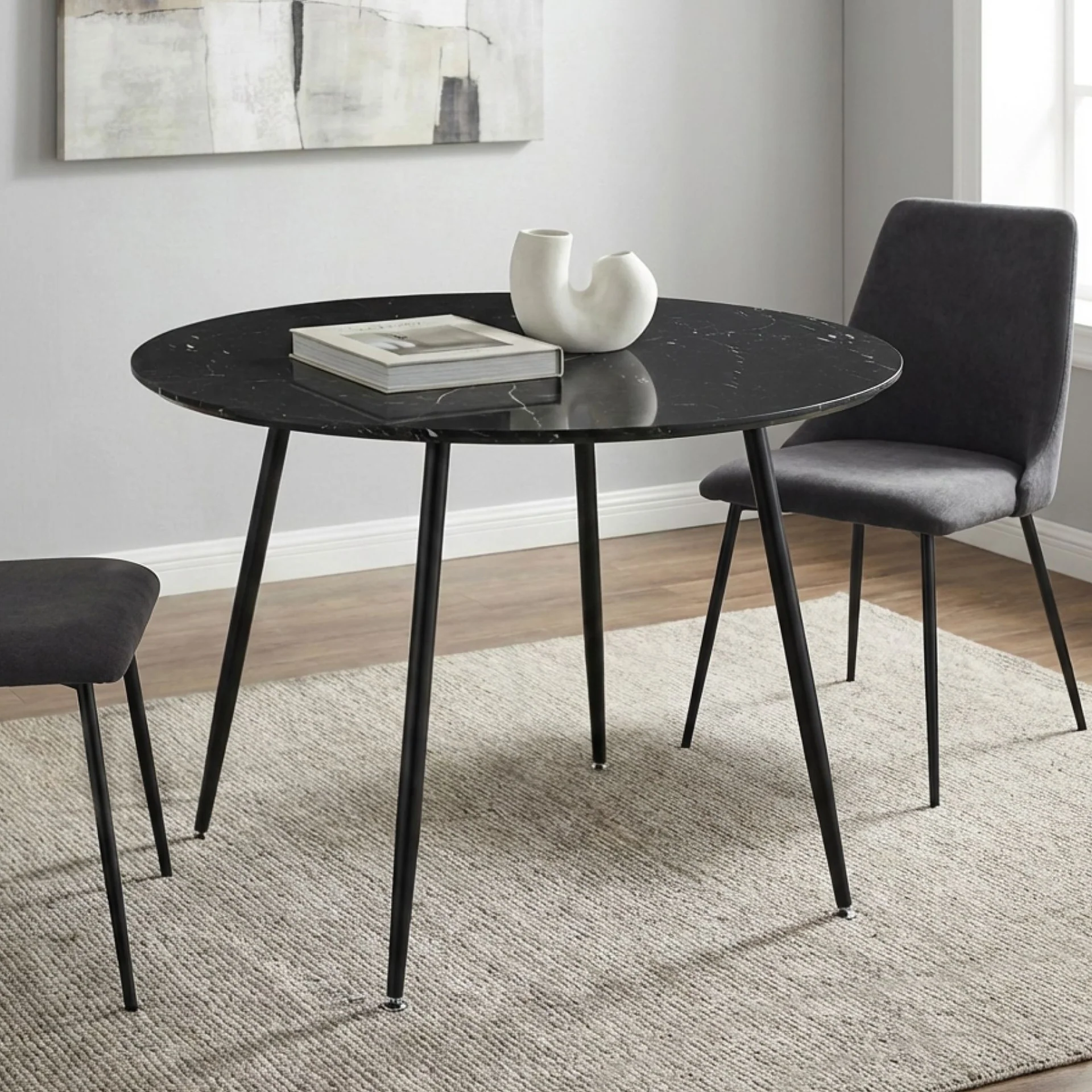 Elijah 100cm Round Dining Table - Black Silver - Image 3