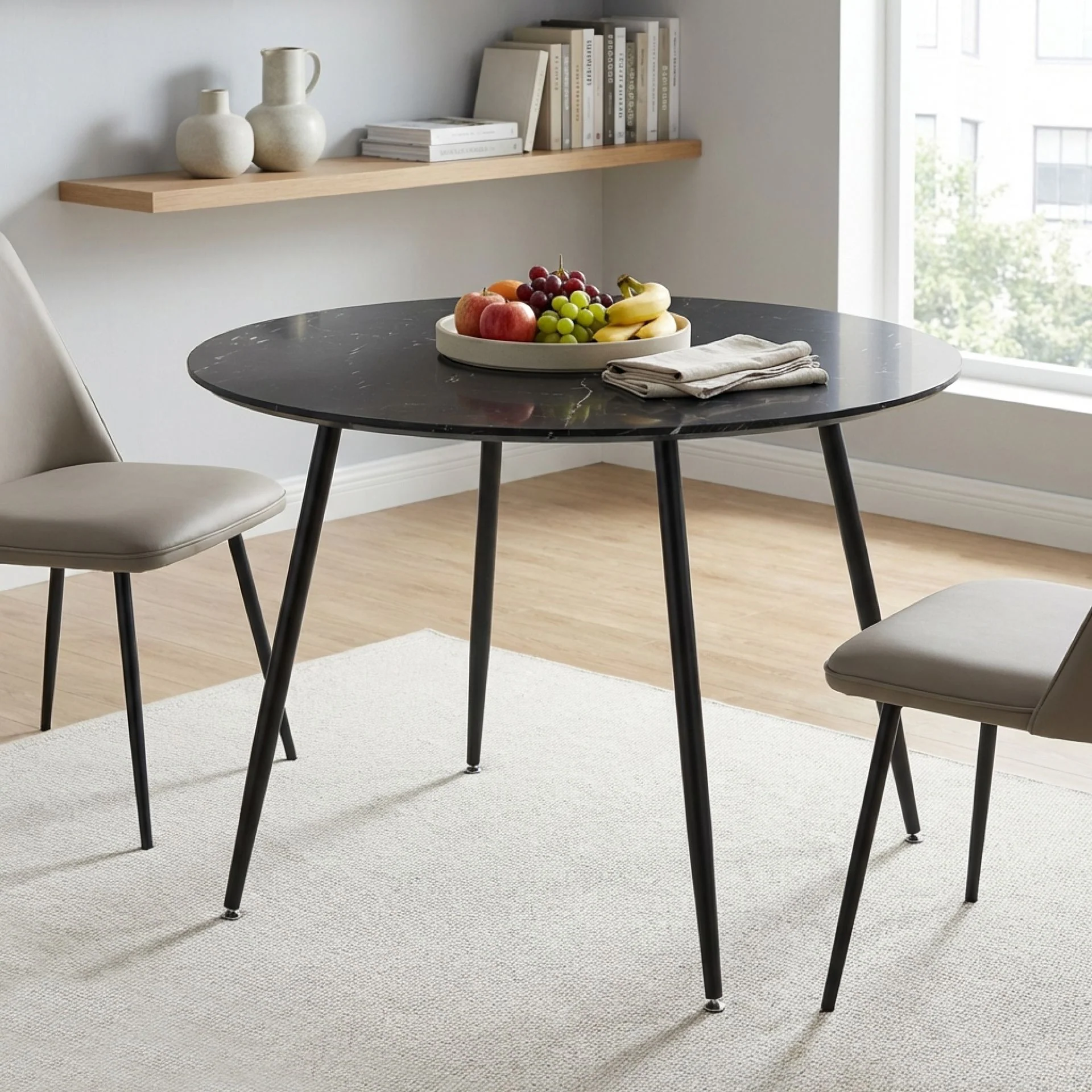 Elijah 100cm Round Dining Table - Black Silver - Image 4