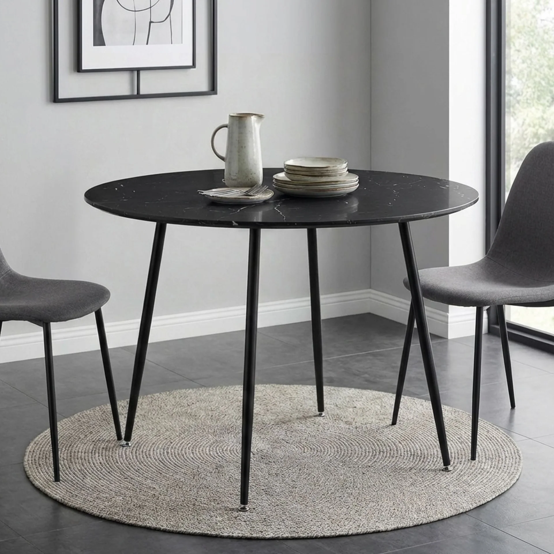 Elijah 100cm Round Dining Table - Black Silver - Image 5