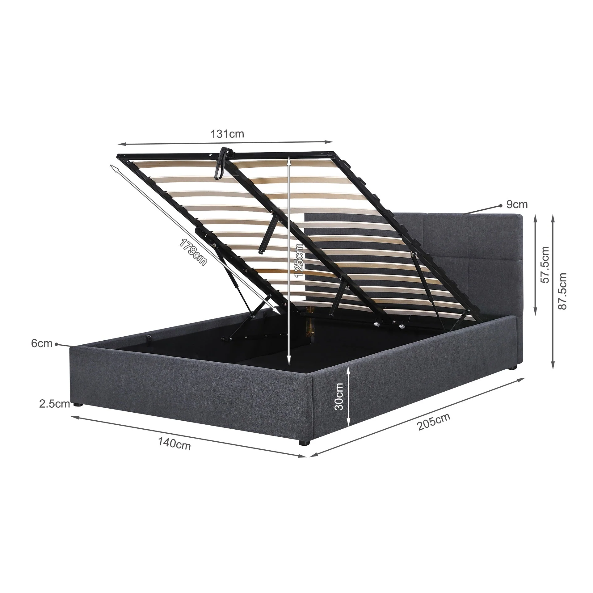 Elizabeth Double Gas Lift Bed Frame - Dark Grey - Image 11