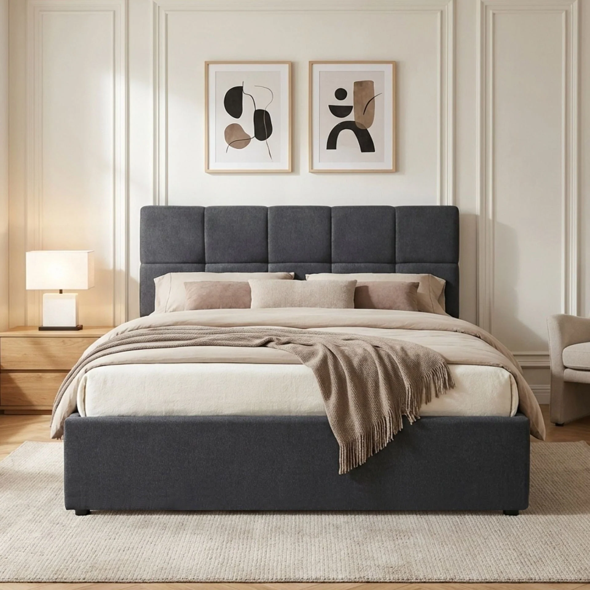 Elizabeth Double Gas Lift Bed Frame - Dark Grey - Image 2