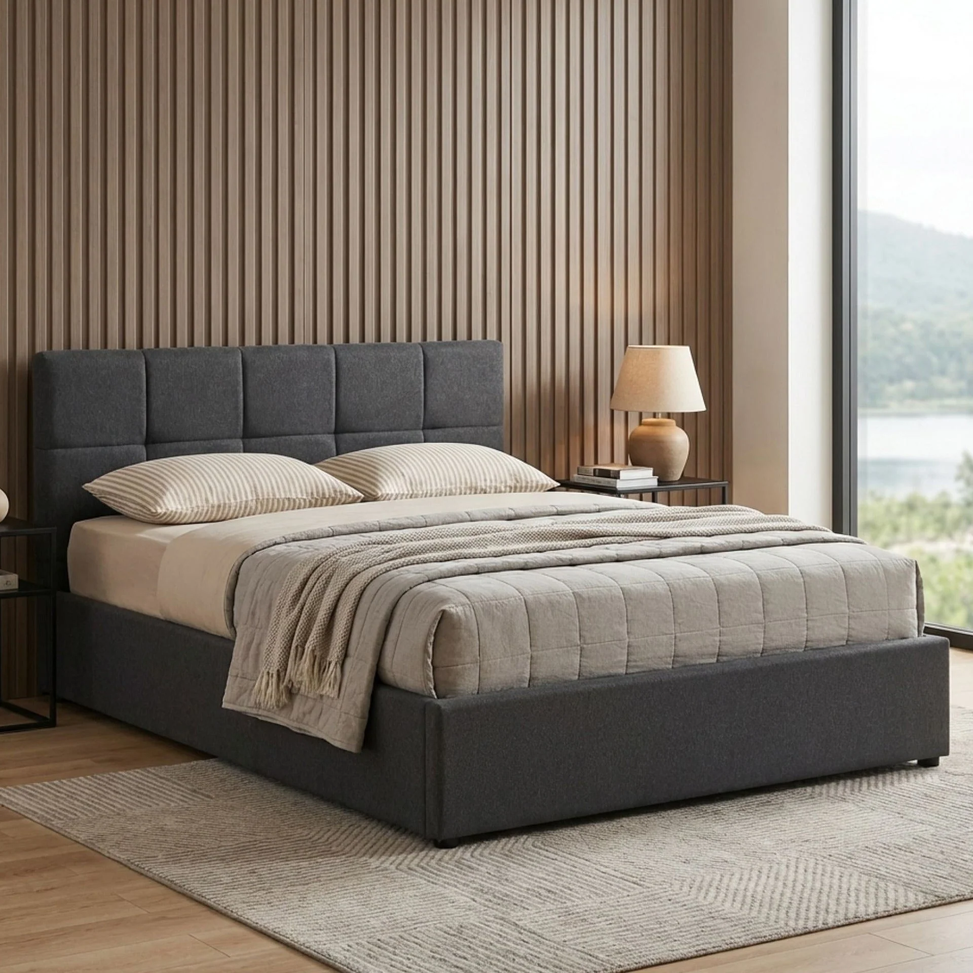 Elizabeth Double Gas Lift Bed Frame - Dark Grey - Image 3