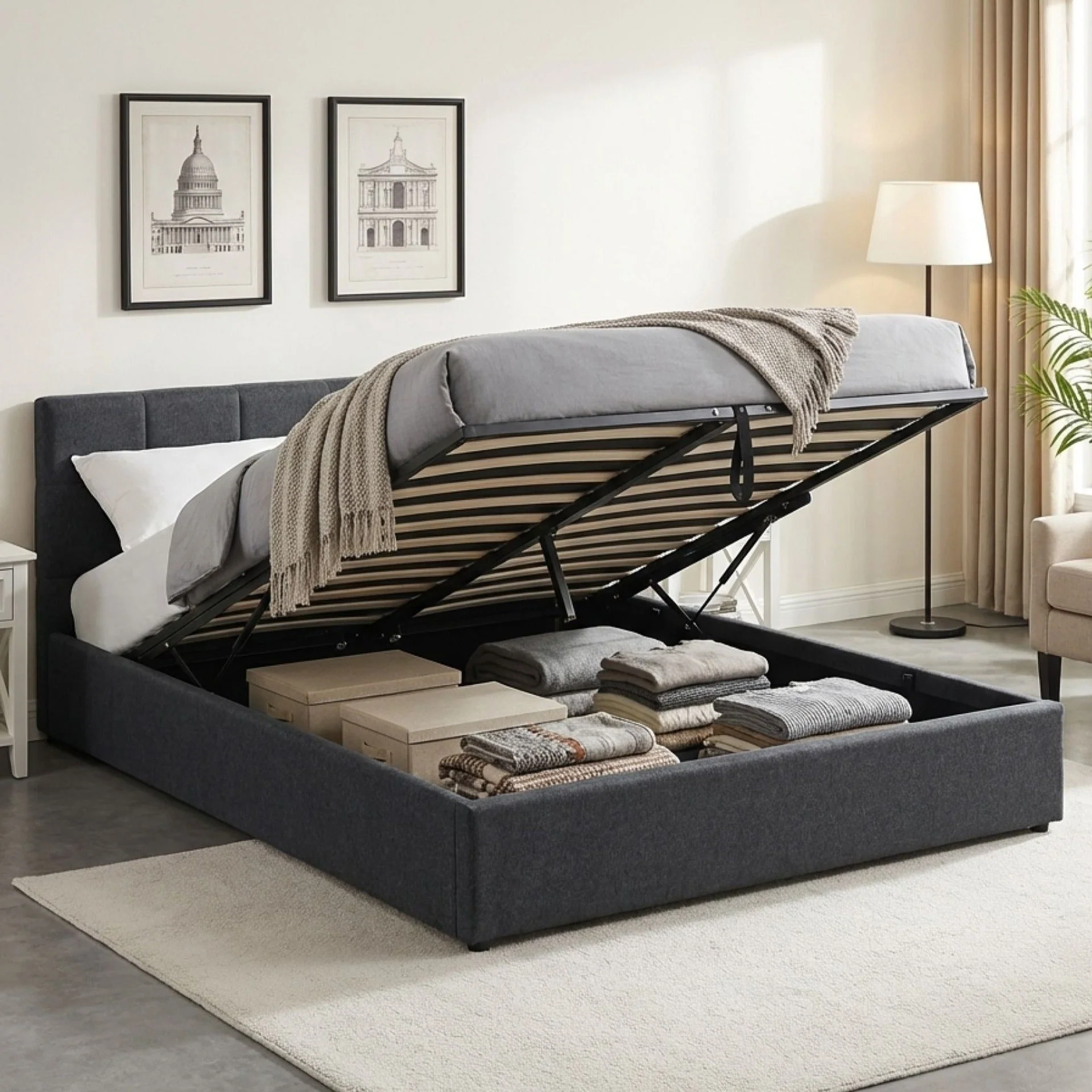 Elizabeth Queen Gas Lift Bed Frame - Dark Grey