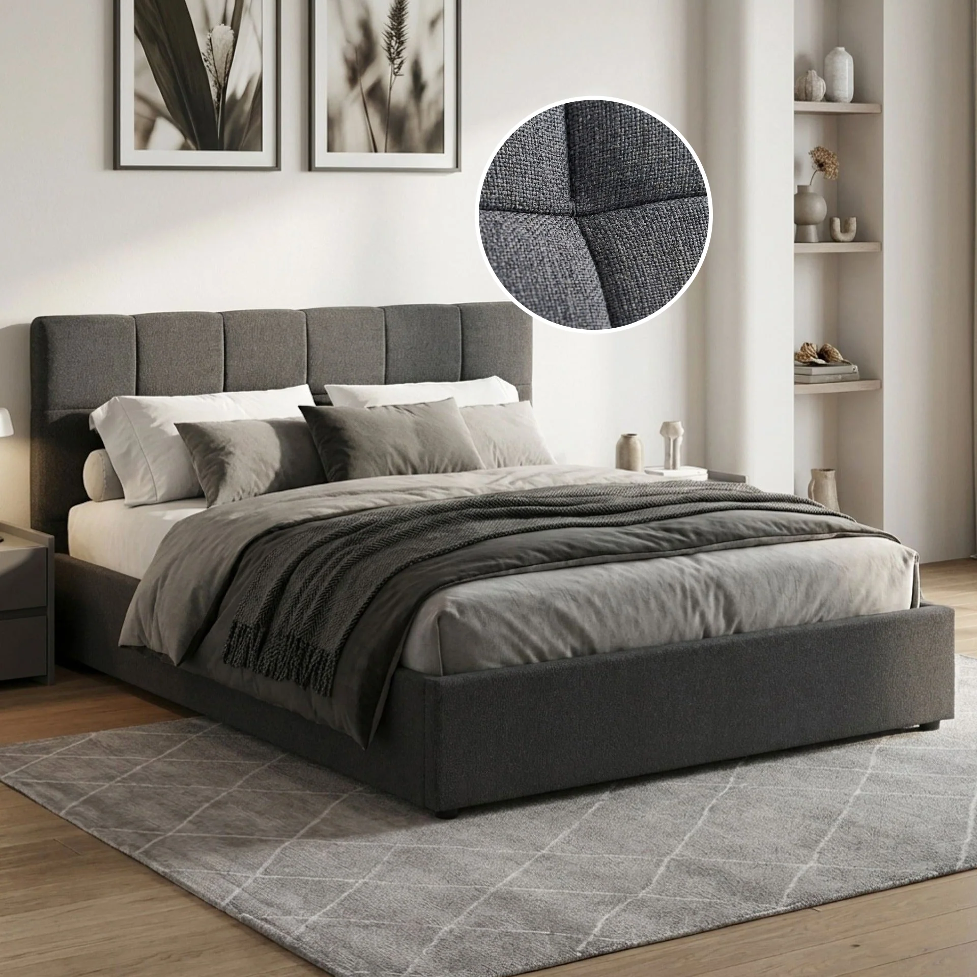 Elizabeth Queen Gas Lift Bed Frame - Dark Grey - Image 2