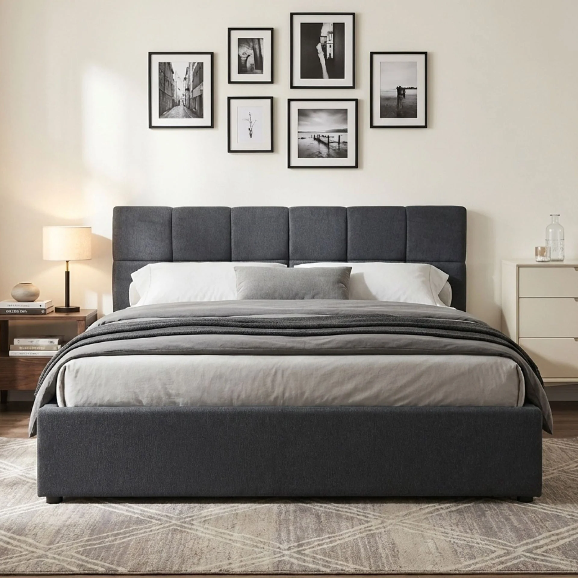 Elizabeth Queen Gas Lift Bed Frame - Dark Grey - Image 3