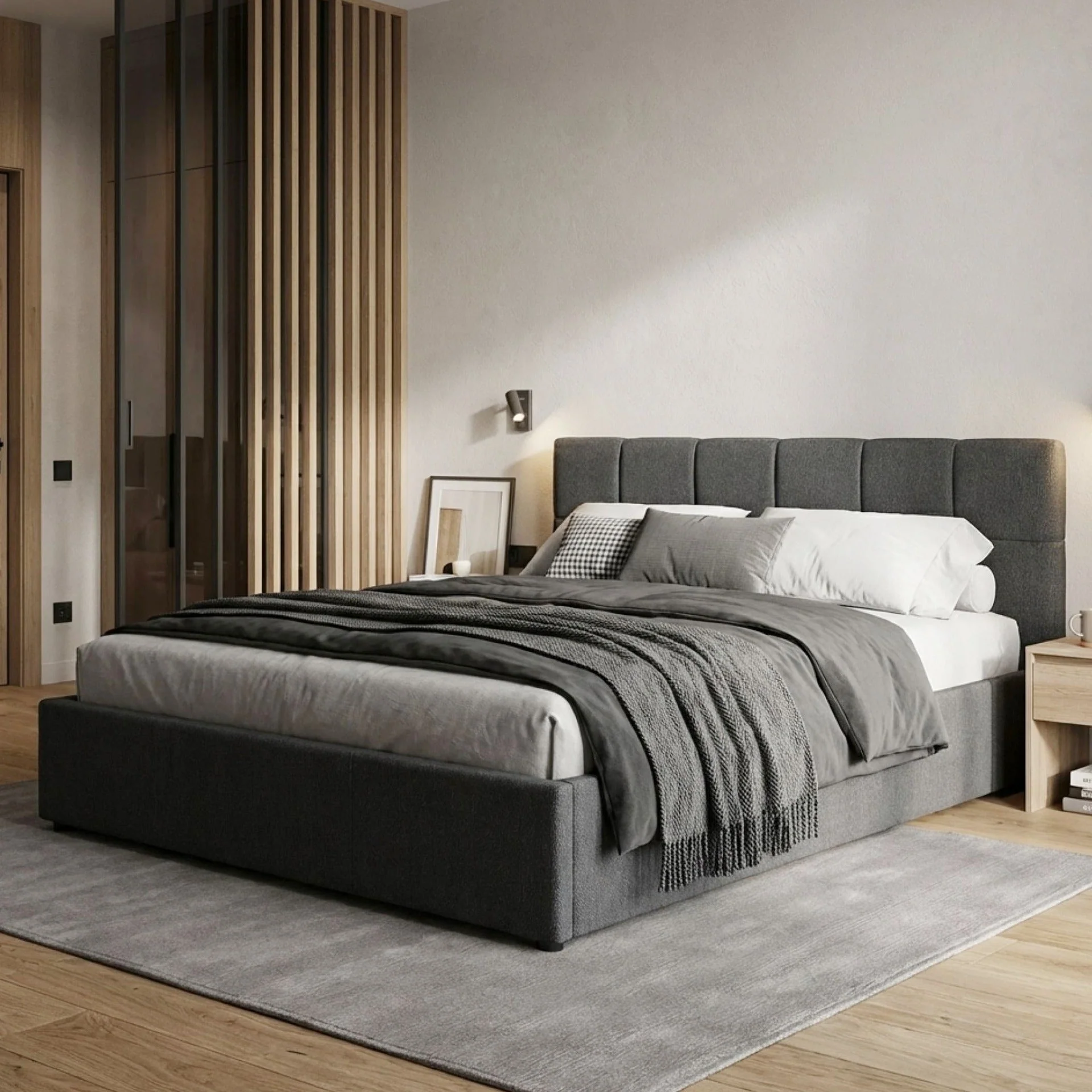 Elizabeth Queen Gas Lift Bed Frame - Dark Grey - Image 4
