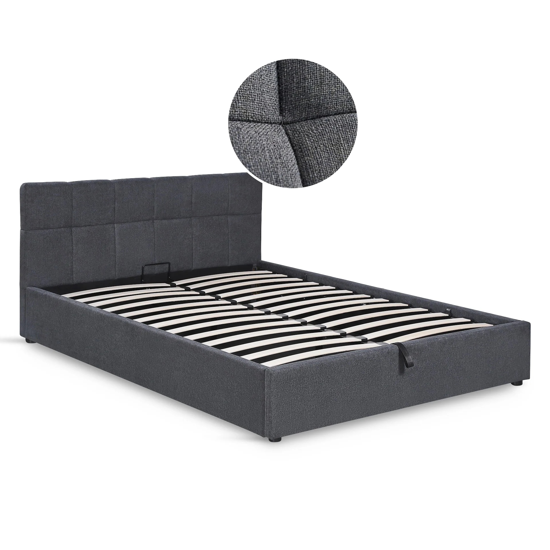 Elizabeth Queen Gas Lift Bed Frame - Dark Grey - Image 7