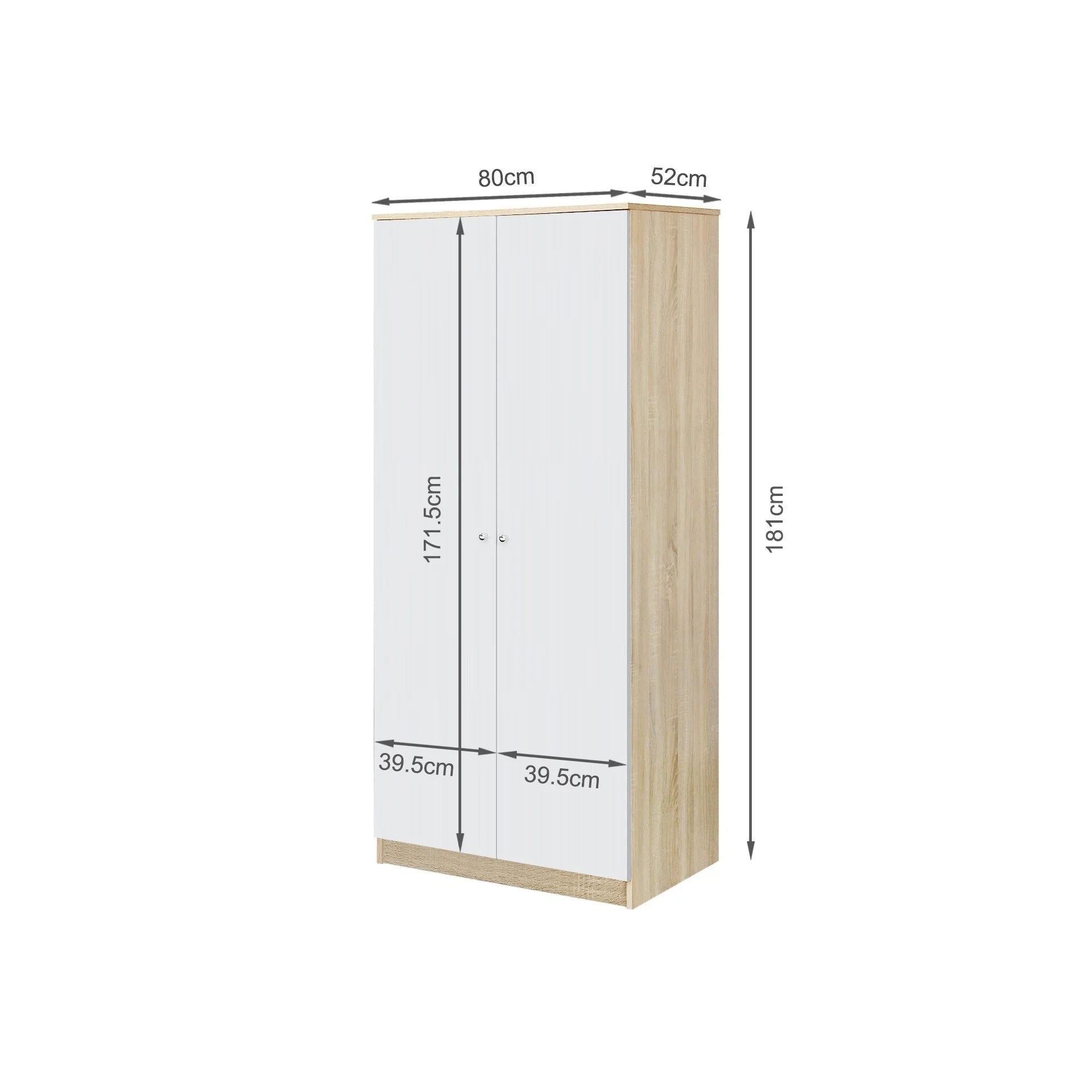 Ellis 2 Door Wardrobe - Oak + White - Image 10