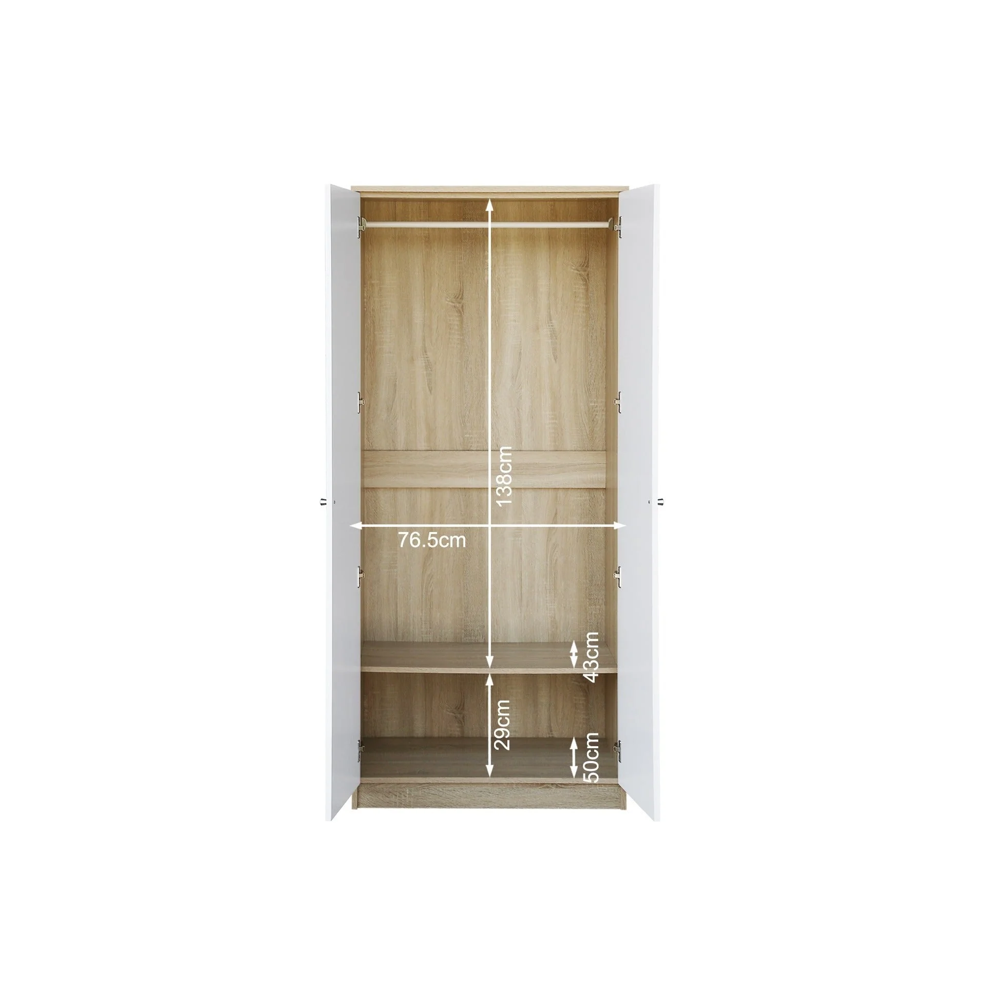 Ellis 2 Door Wardrobe - Oak + White - Image 11