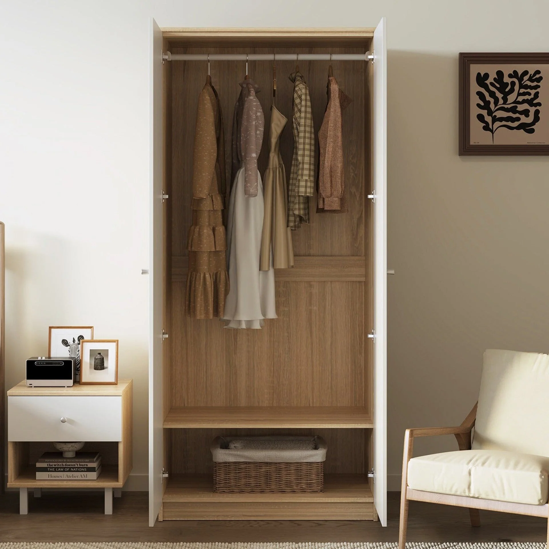 Ellis 2 Door Wardrobe - Oak + White - Image 2