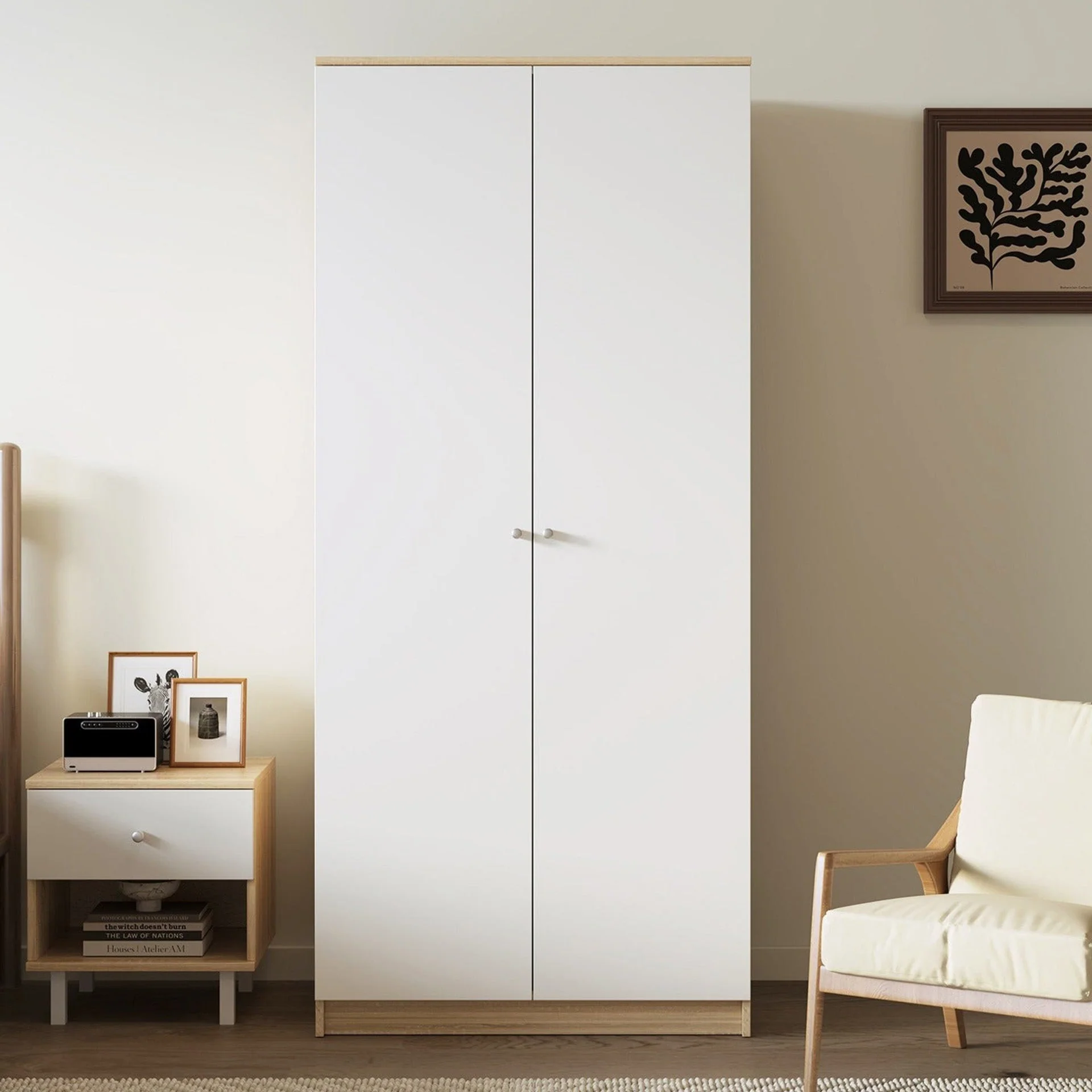 Ellis 2 Door Wardrobe - Oak + White - Image 3